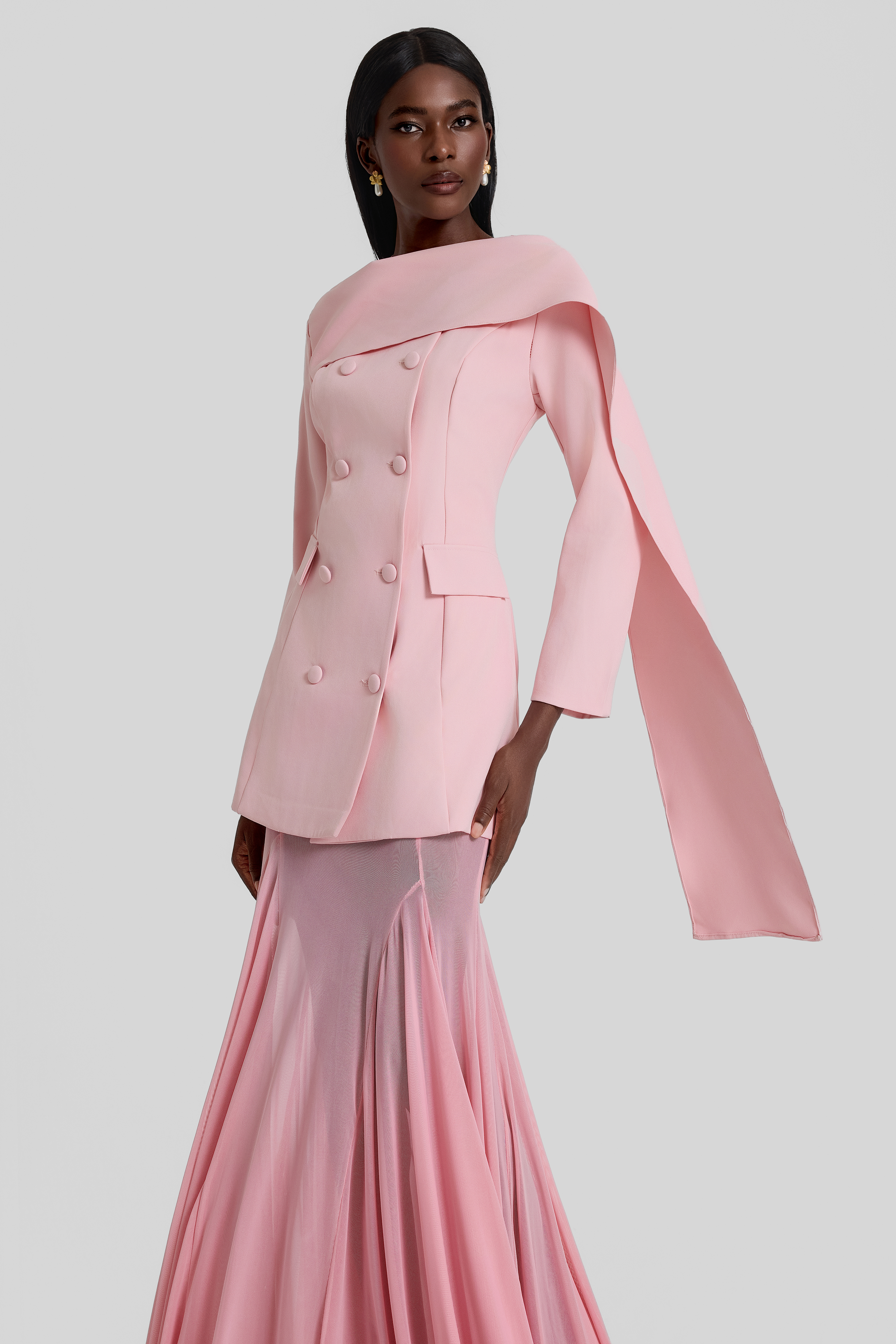 Double Breasted Long Sleeve Blazer & Mid Waist Maxi Skirt Set
