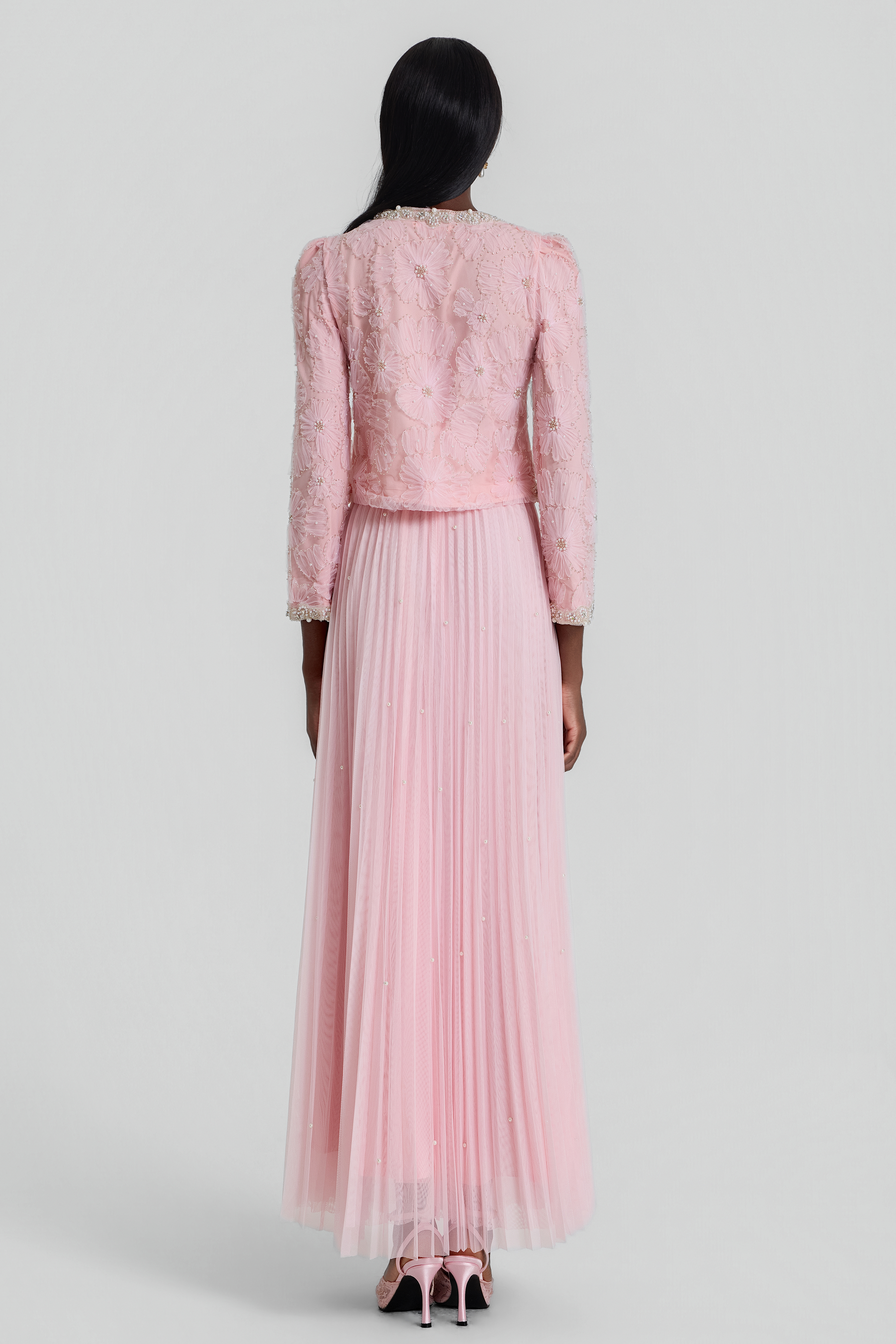 Nail Bead Embroidery Top & Mid Waist Maxi Skirt Set
