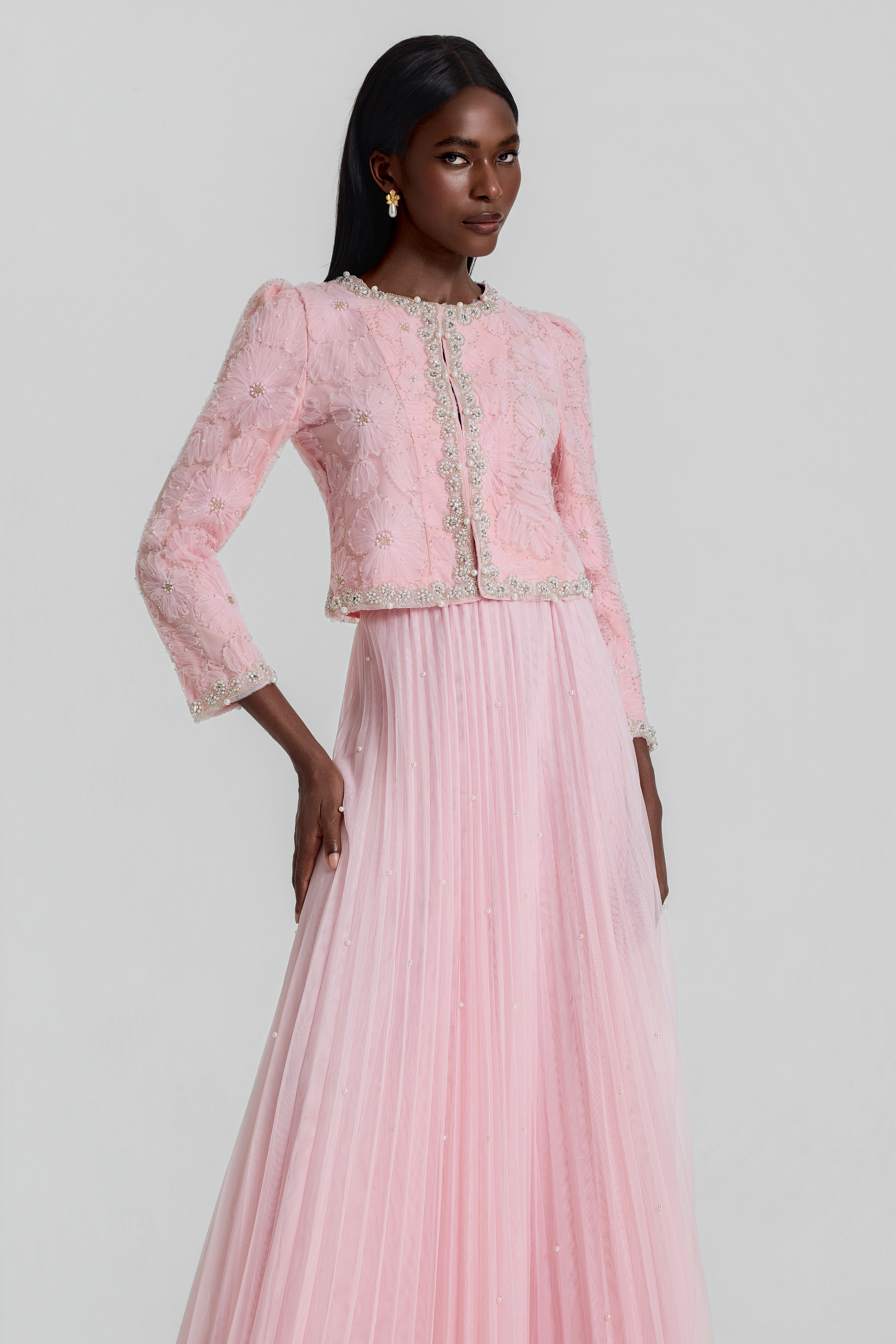 Nail Bead Embroidery Top & Mid Waist Maxi Skirt Set