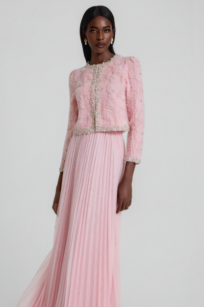 Nail Bead Embroidery Top & Mid Waist Maxi Skirt Set