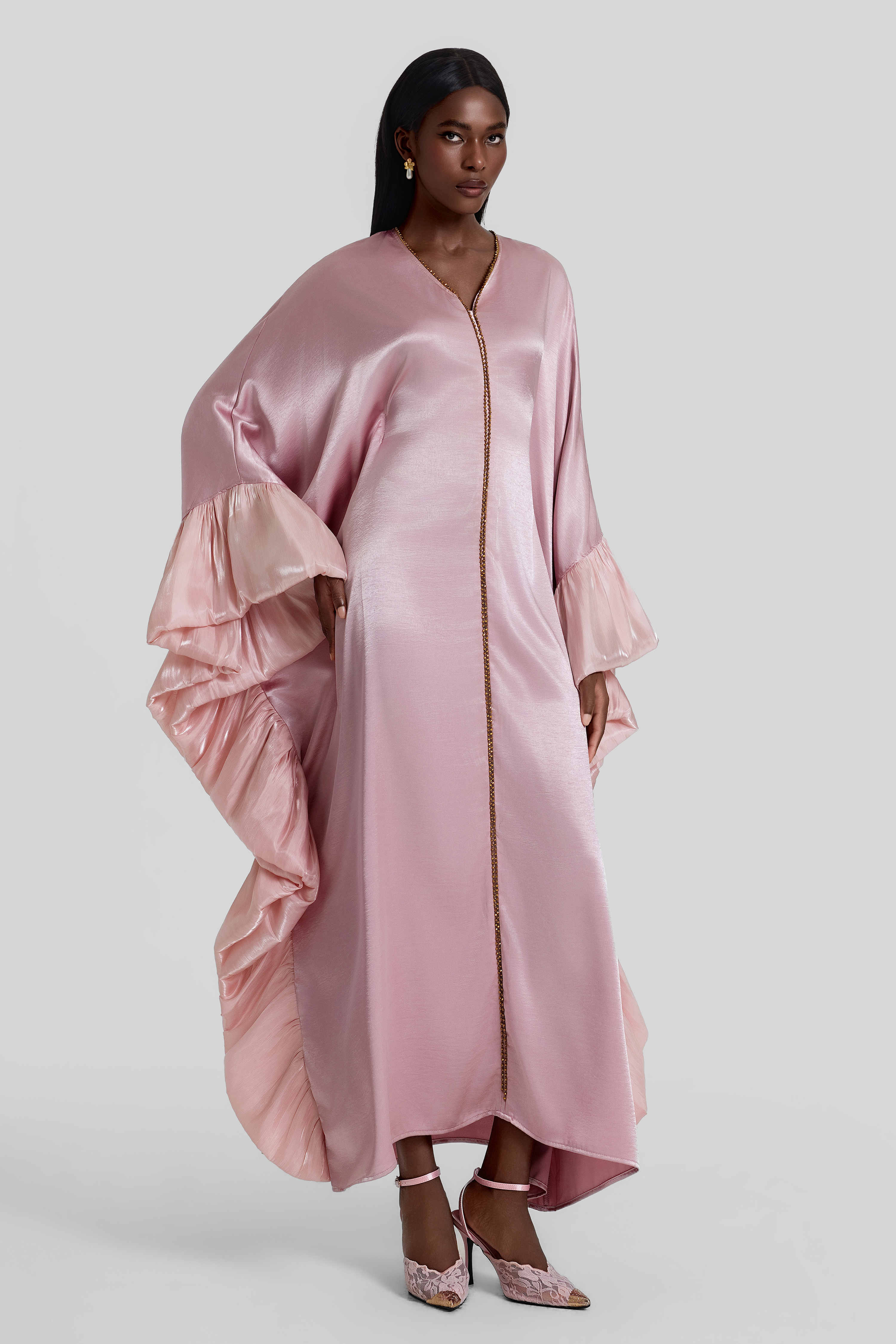 Rivet V-Neck Batwing Sleeve Midi Dress