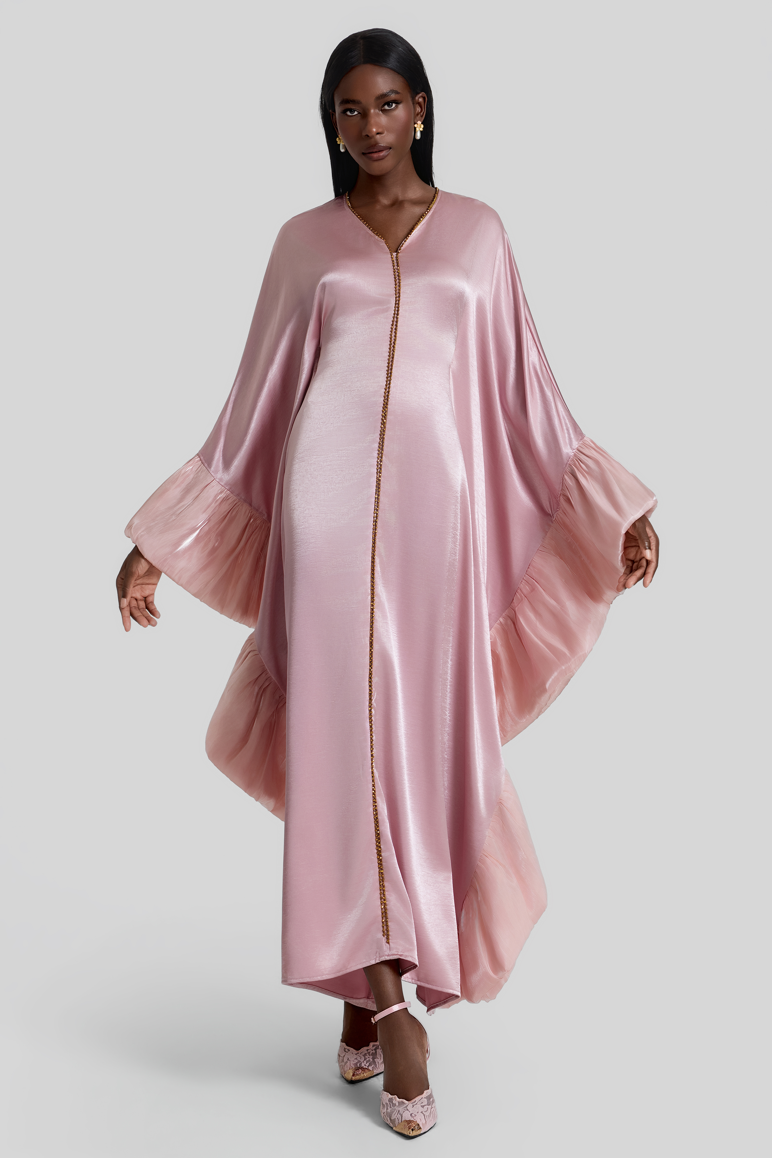 Rivet V-Neck Batwing Sleeve Midi Dress