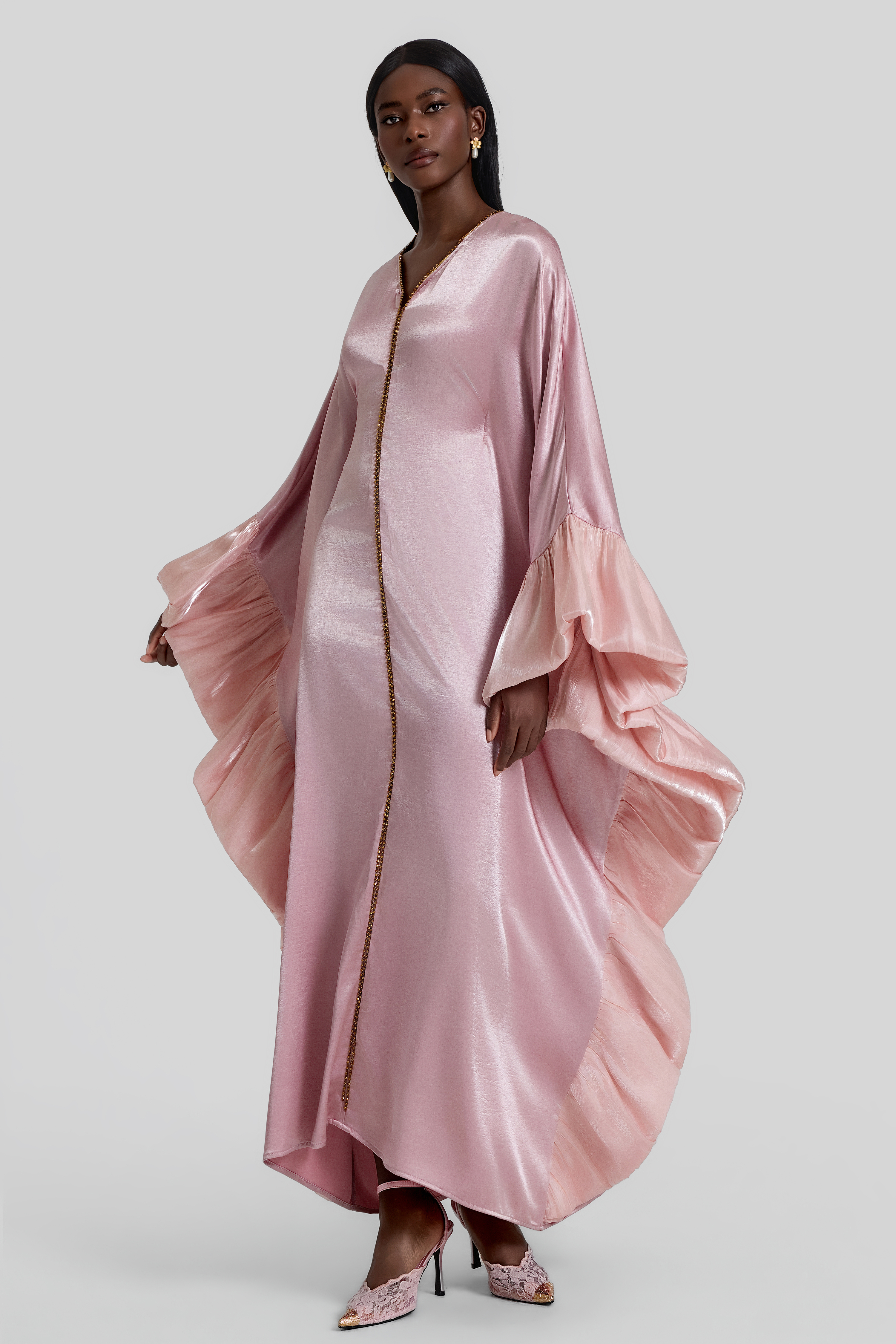 Rivet V-Neck Batwing Sleeve Midi Dress