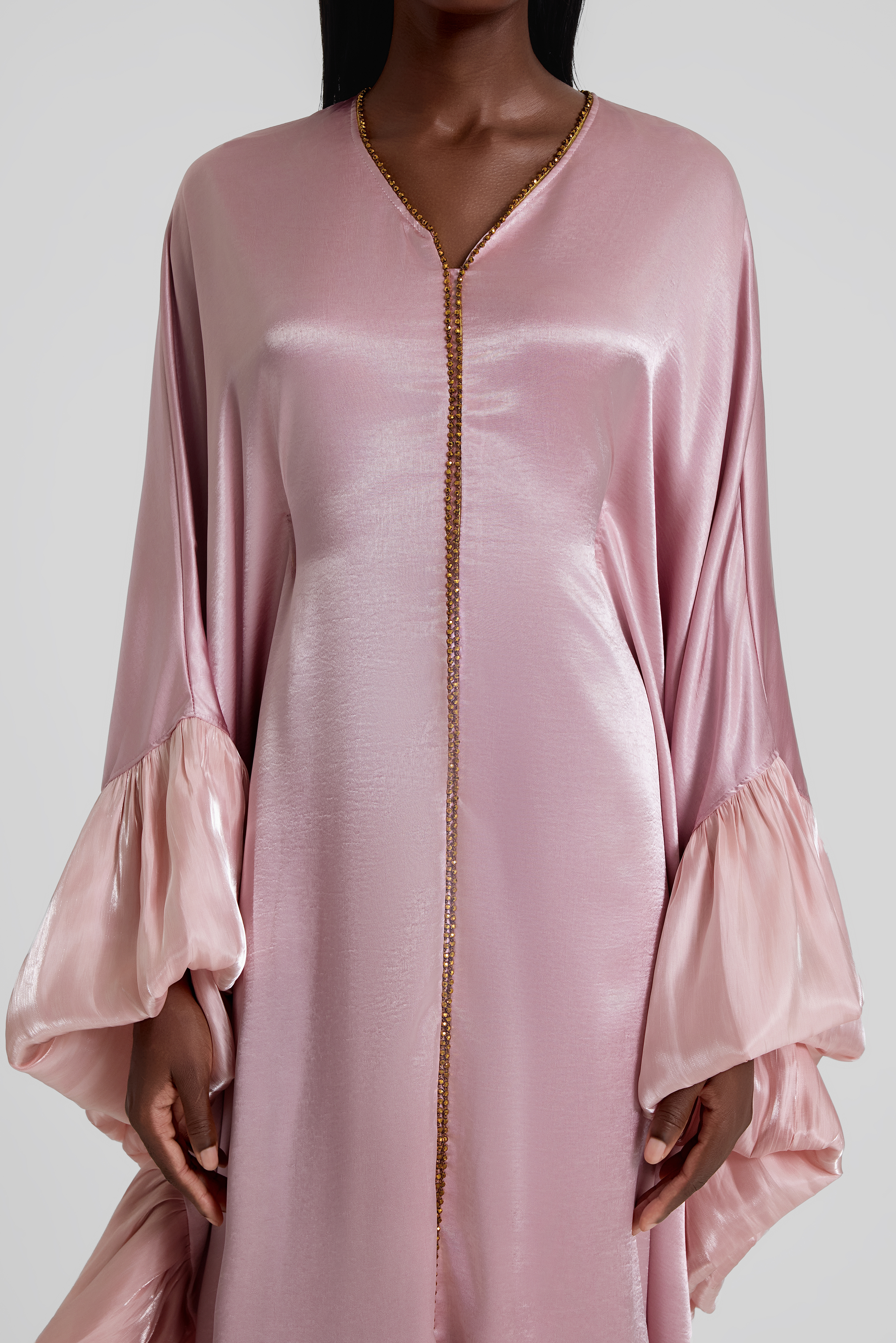 Rivet V-Neck Batwing Sleeve Midi Dress