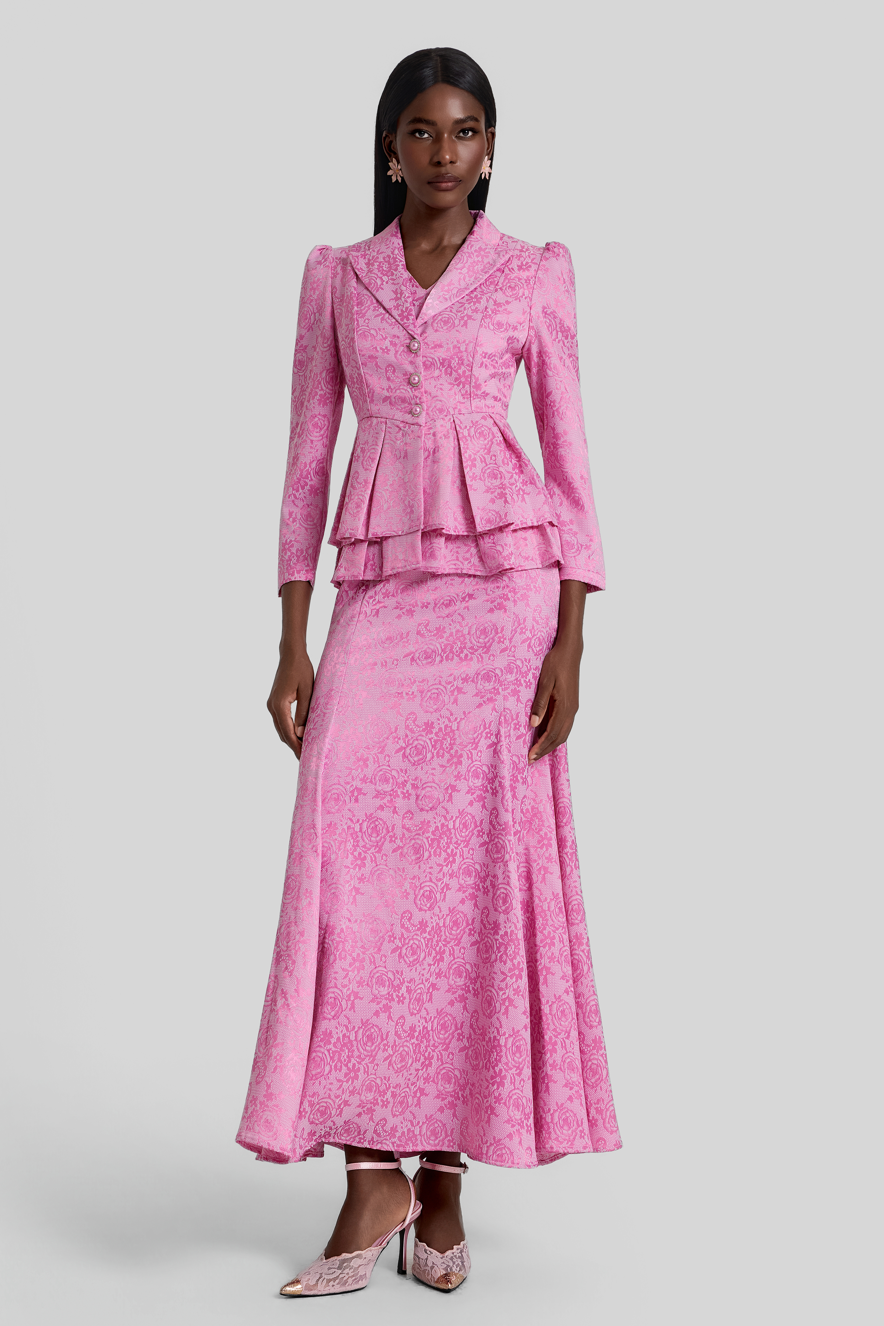 Jacquard Ruffle Top & Sleeveless Maxi Dress Set