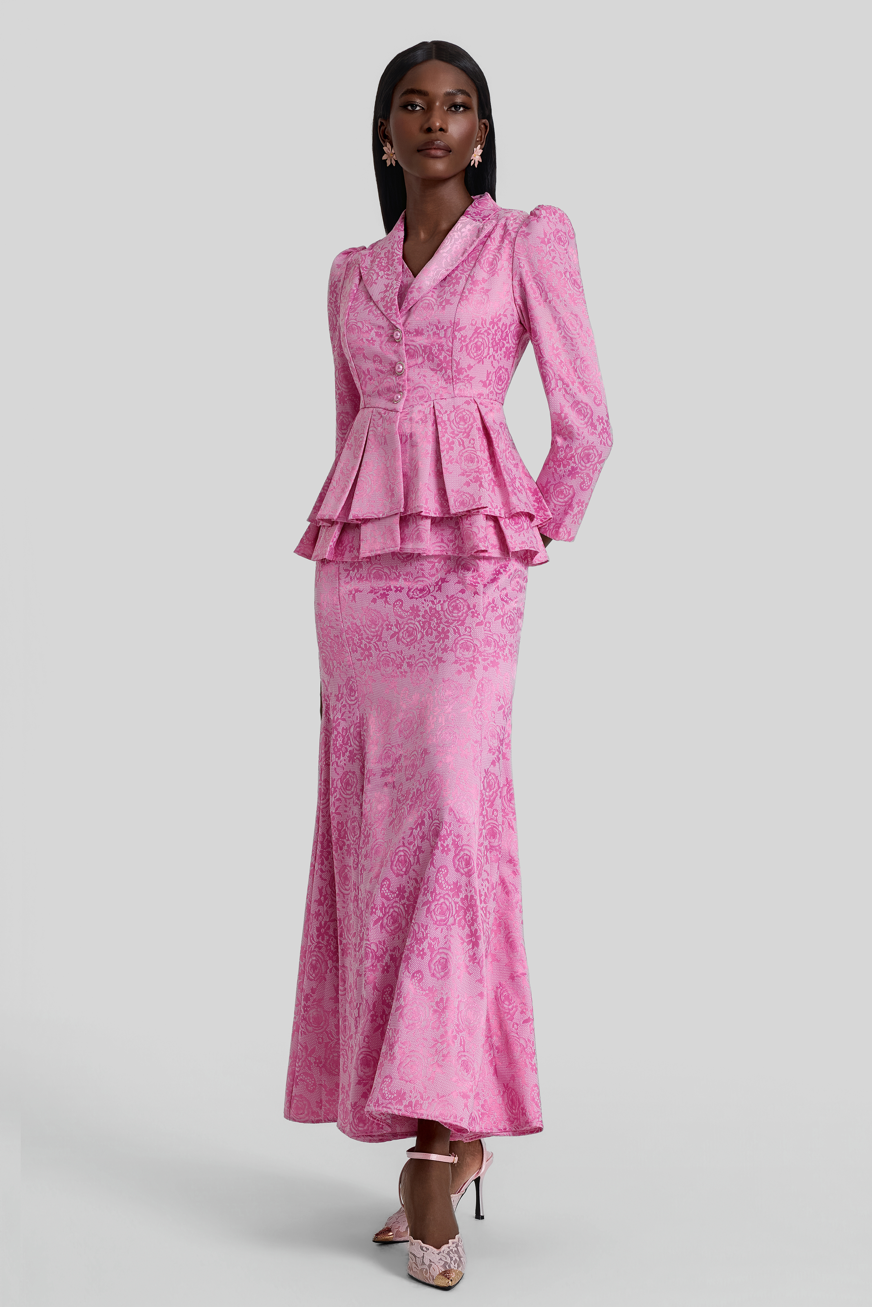 Jacquard Ruffle Top & Sleeveless Maxi Dress Set