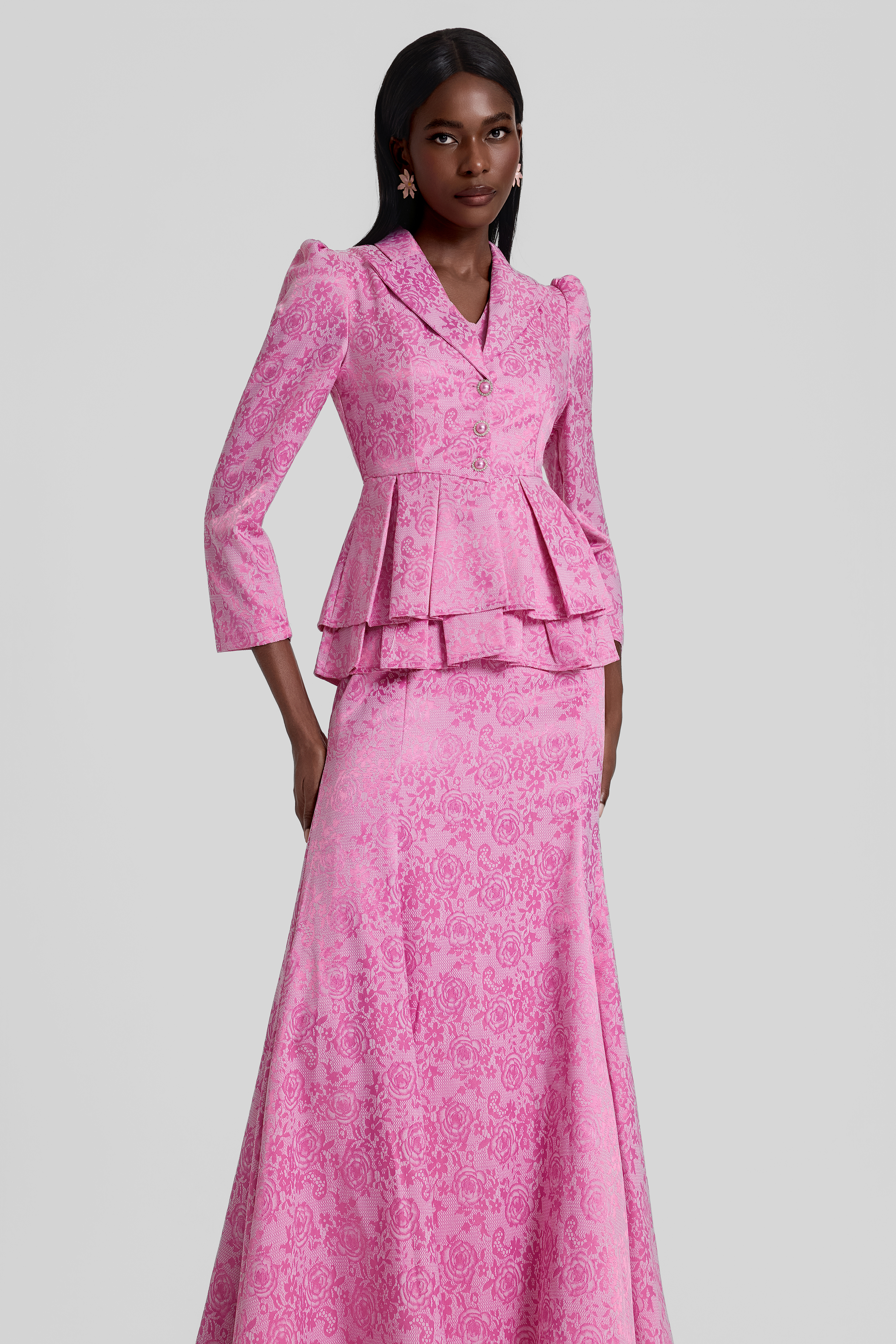 Jacquard Ruffle Top & Sleeveless Maxi Dress Set