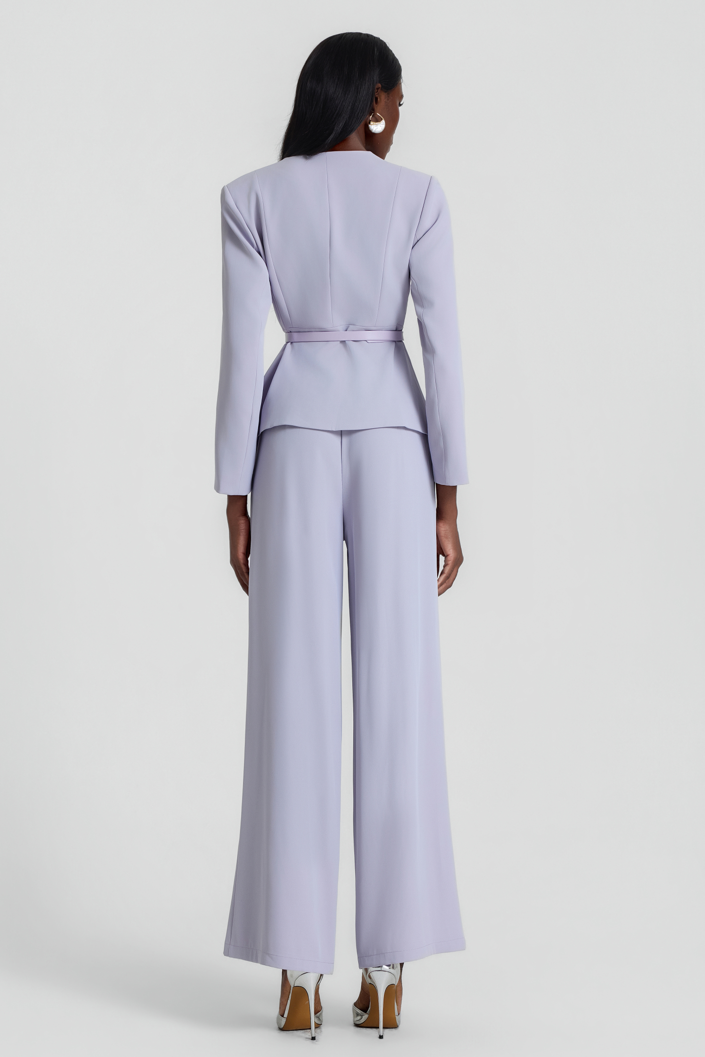 V-Neck Blazer With Belt & High Waist Pants Set