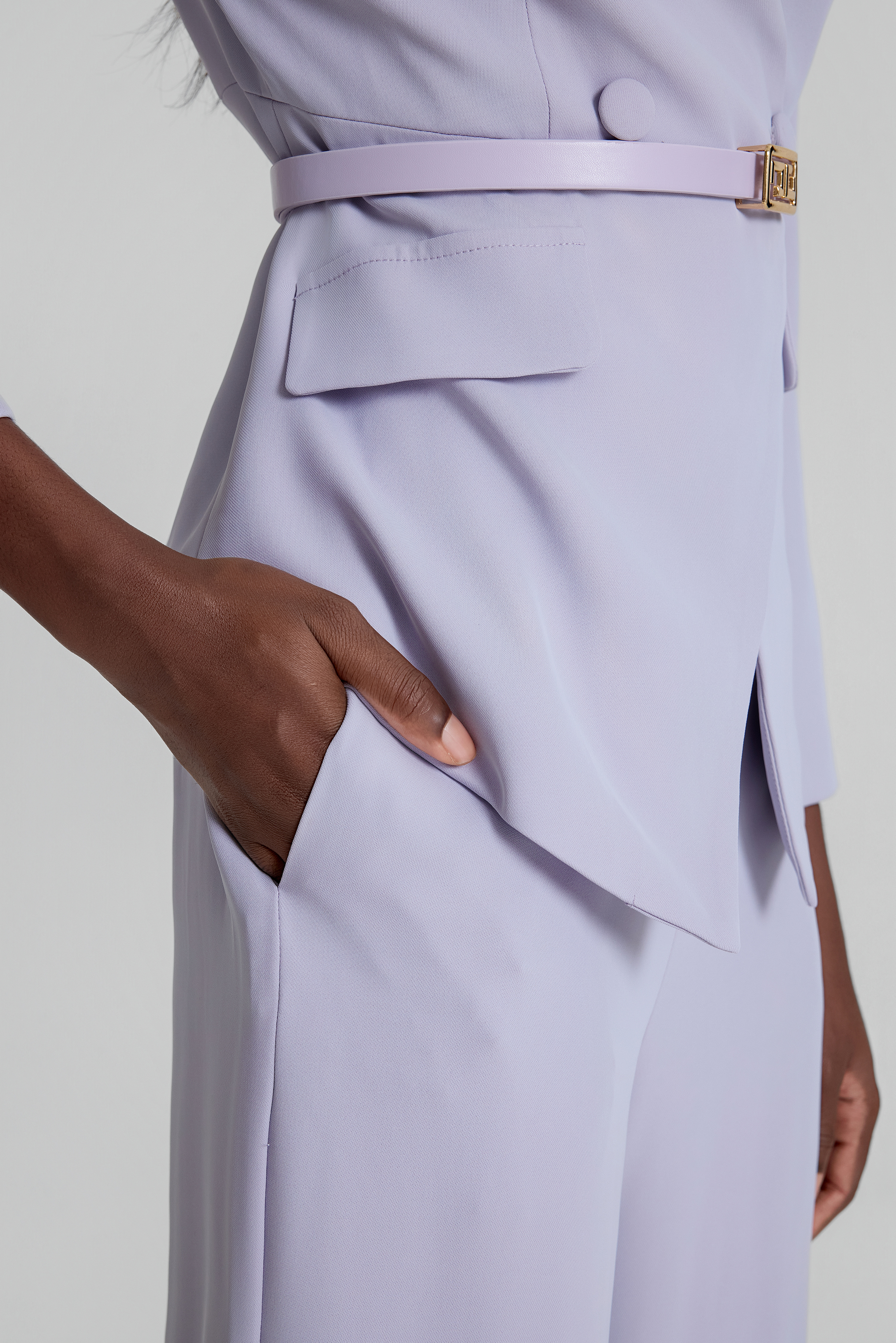 V-Neck Blazer With Belt & High Waist Pants Set