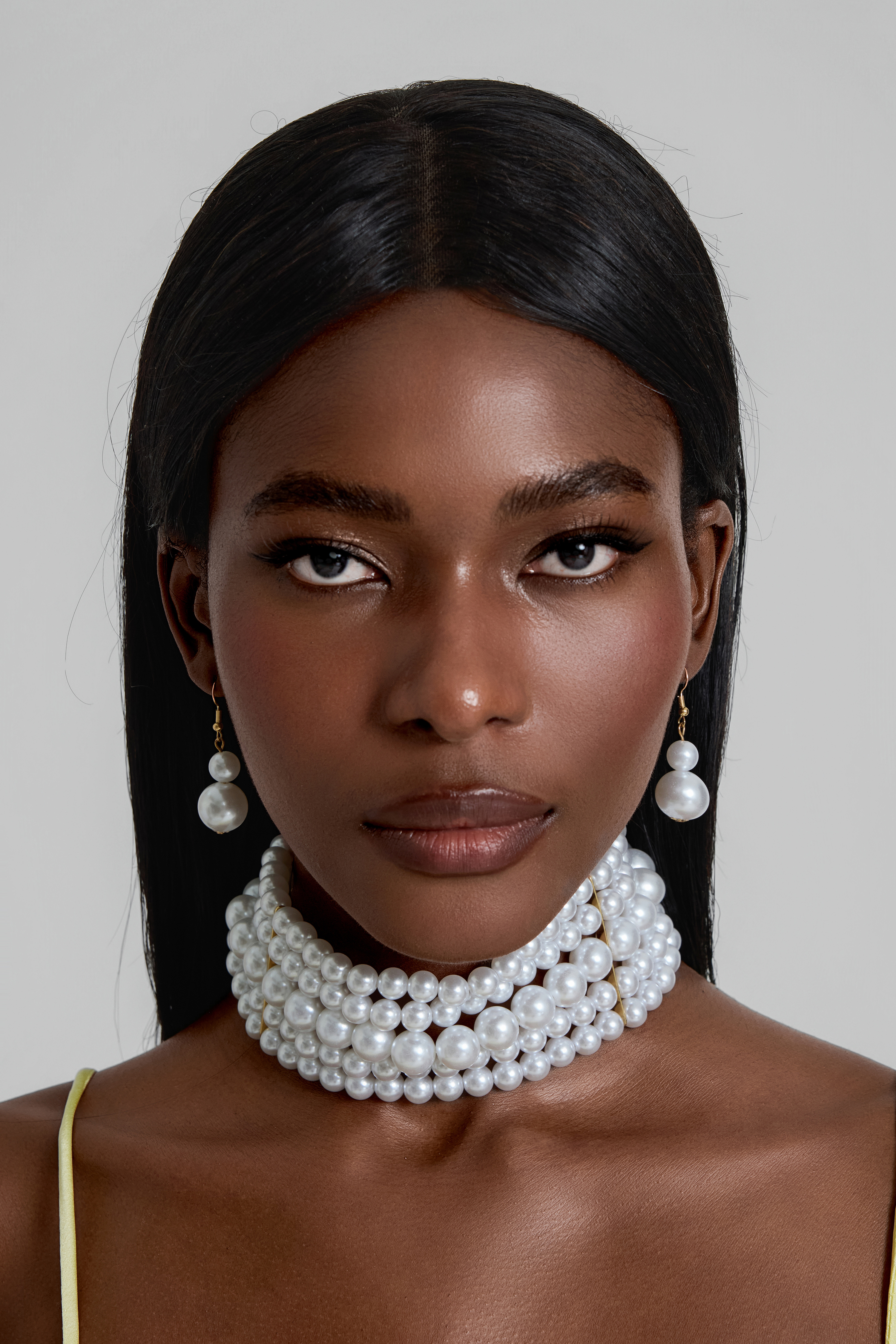 Faux Pearl Multi-Layered Necklace & Drop Earrings Set