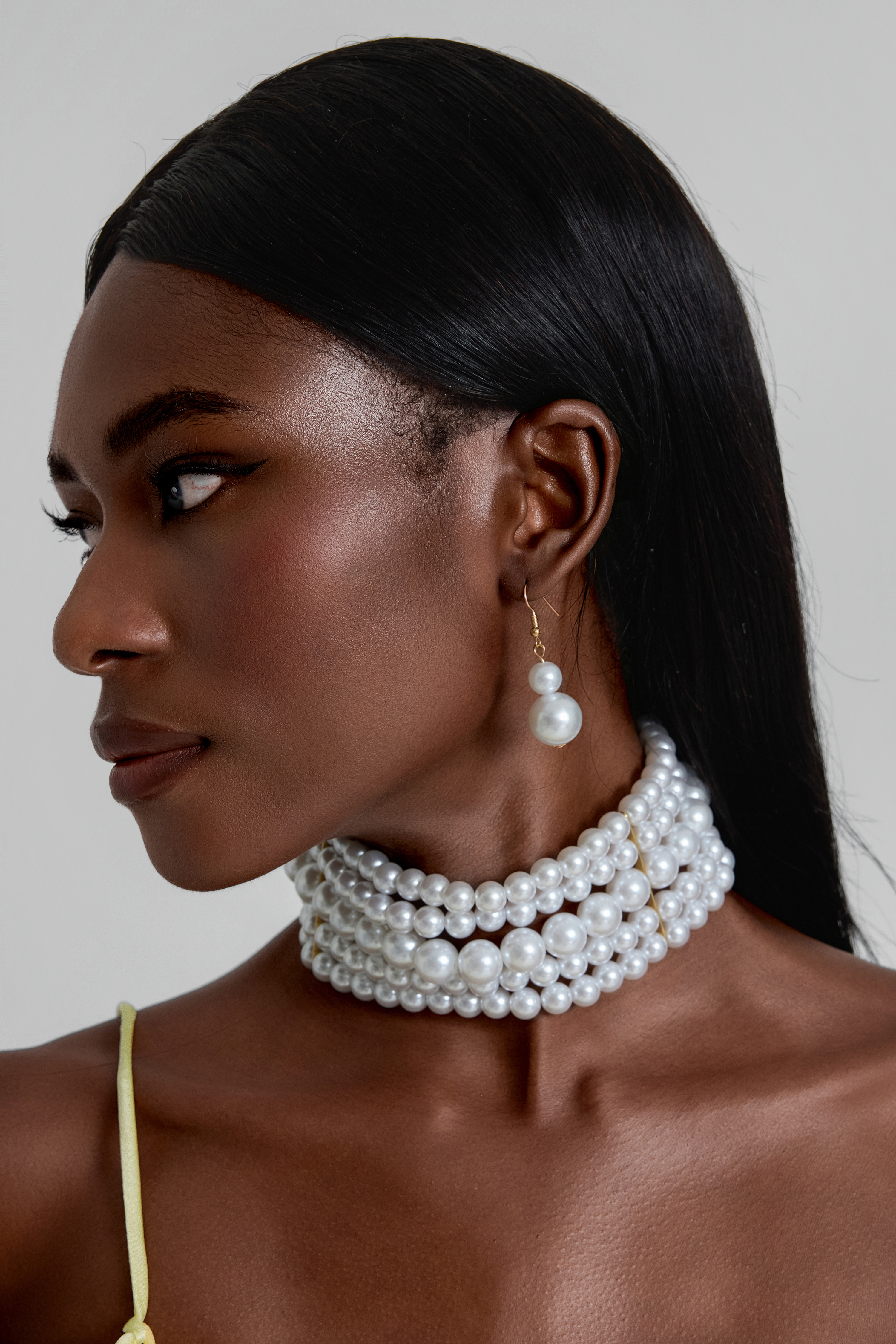 Faux Pearl Multi-Layered Necklace & Drop Earrings Set