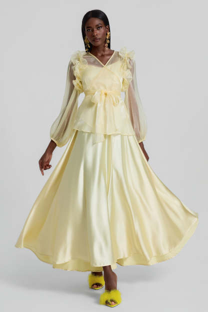 V-Neck Ruffle Lace-Up Midi Dress
