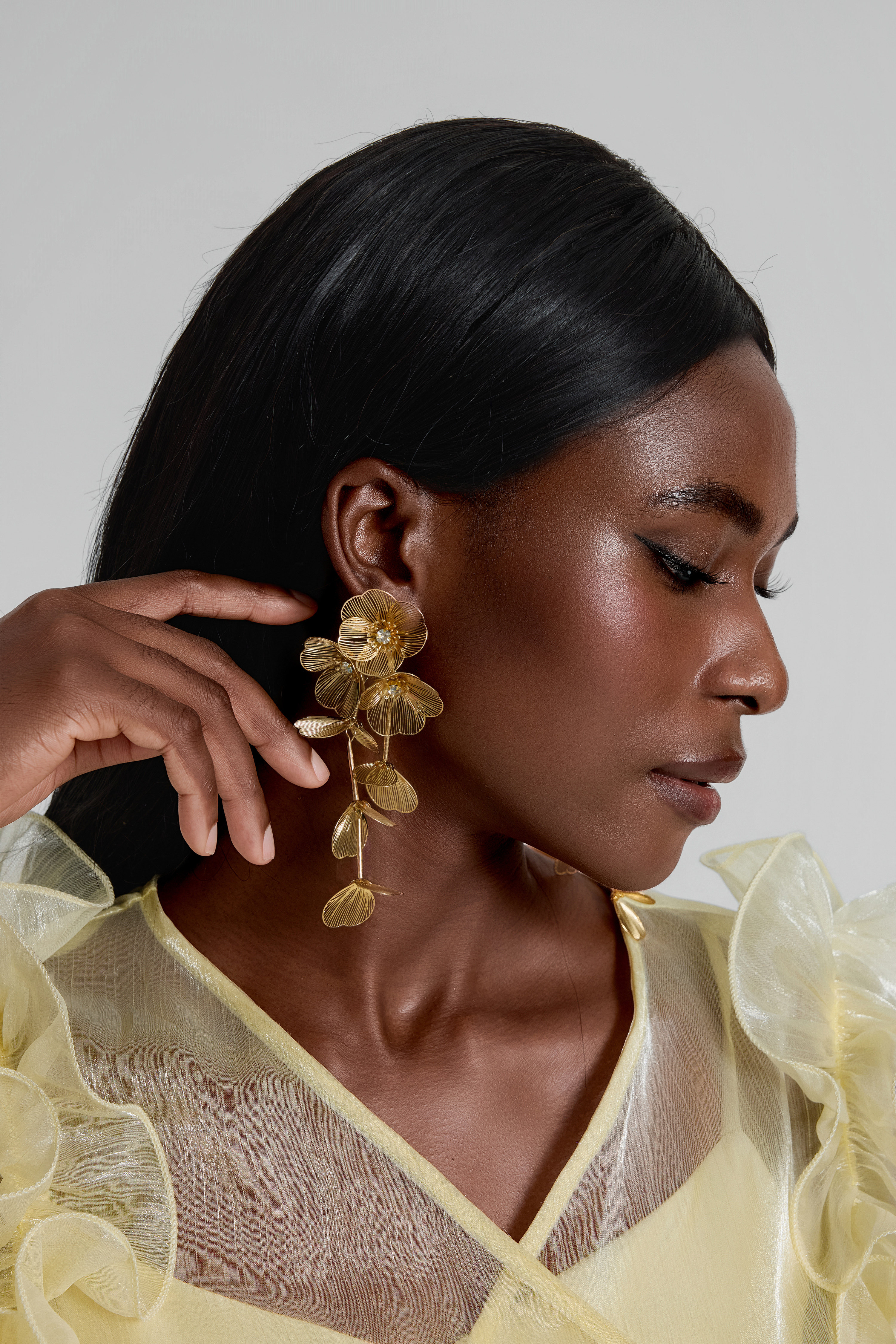 Gold Filigree Crystal 3D Floral Drop Earrings