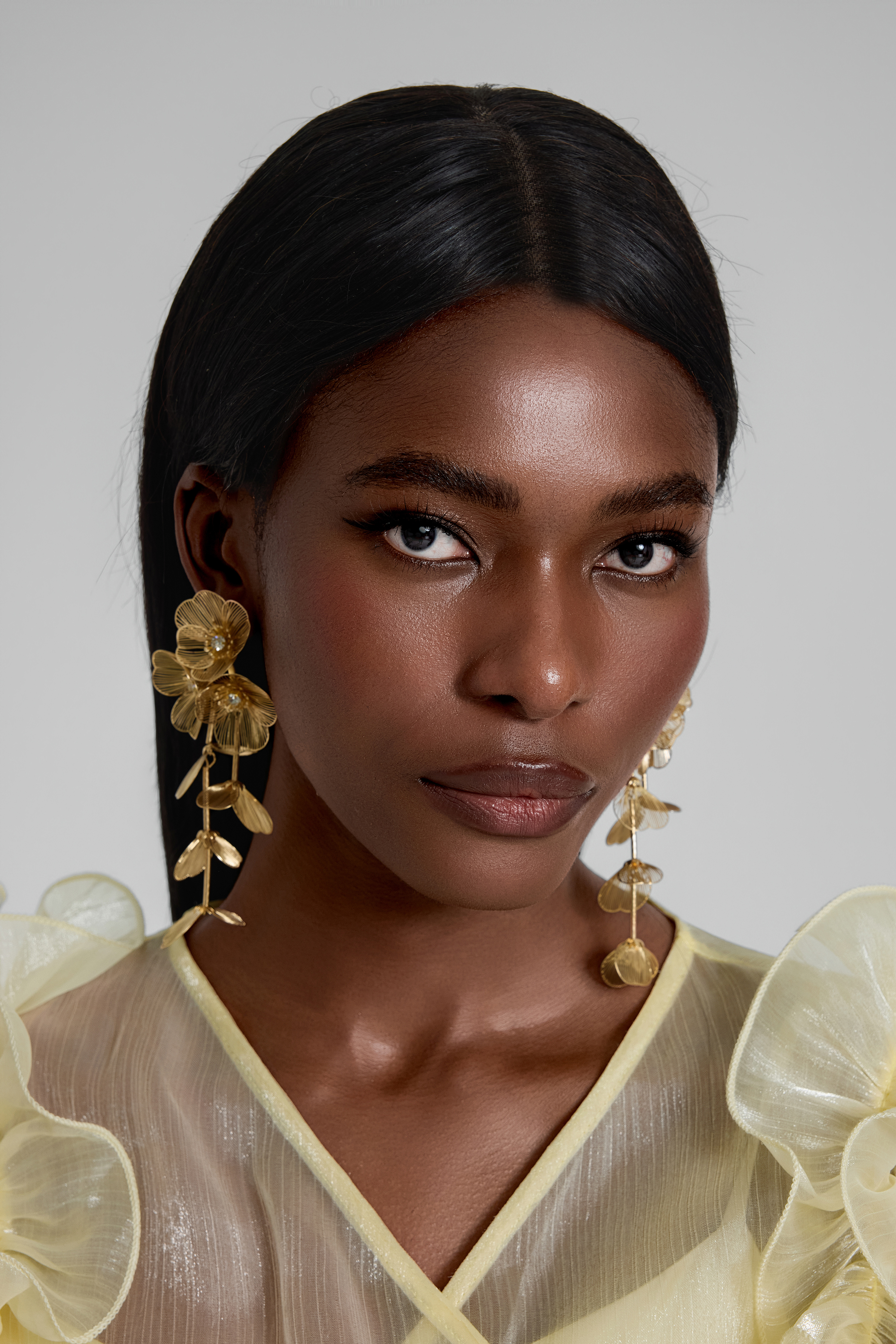 Gold Filigree Crystal 3D Floral Drop Earrings