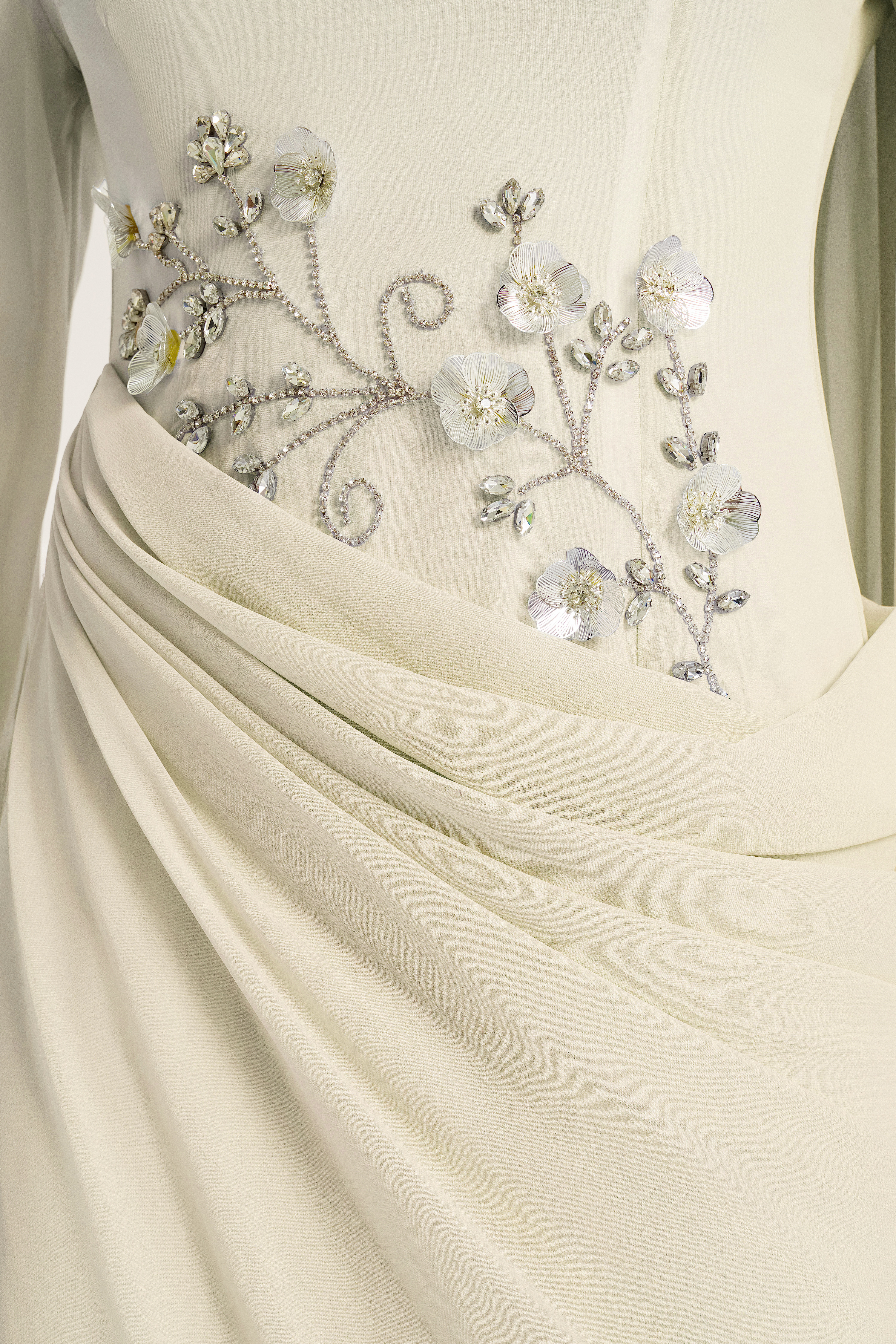 Rhinestone Lantern Sleeve Gathering Maxi Dress