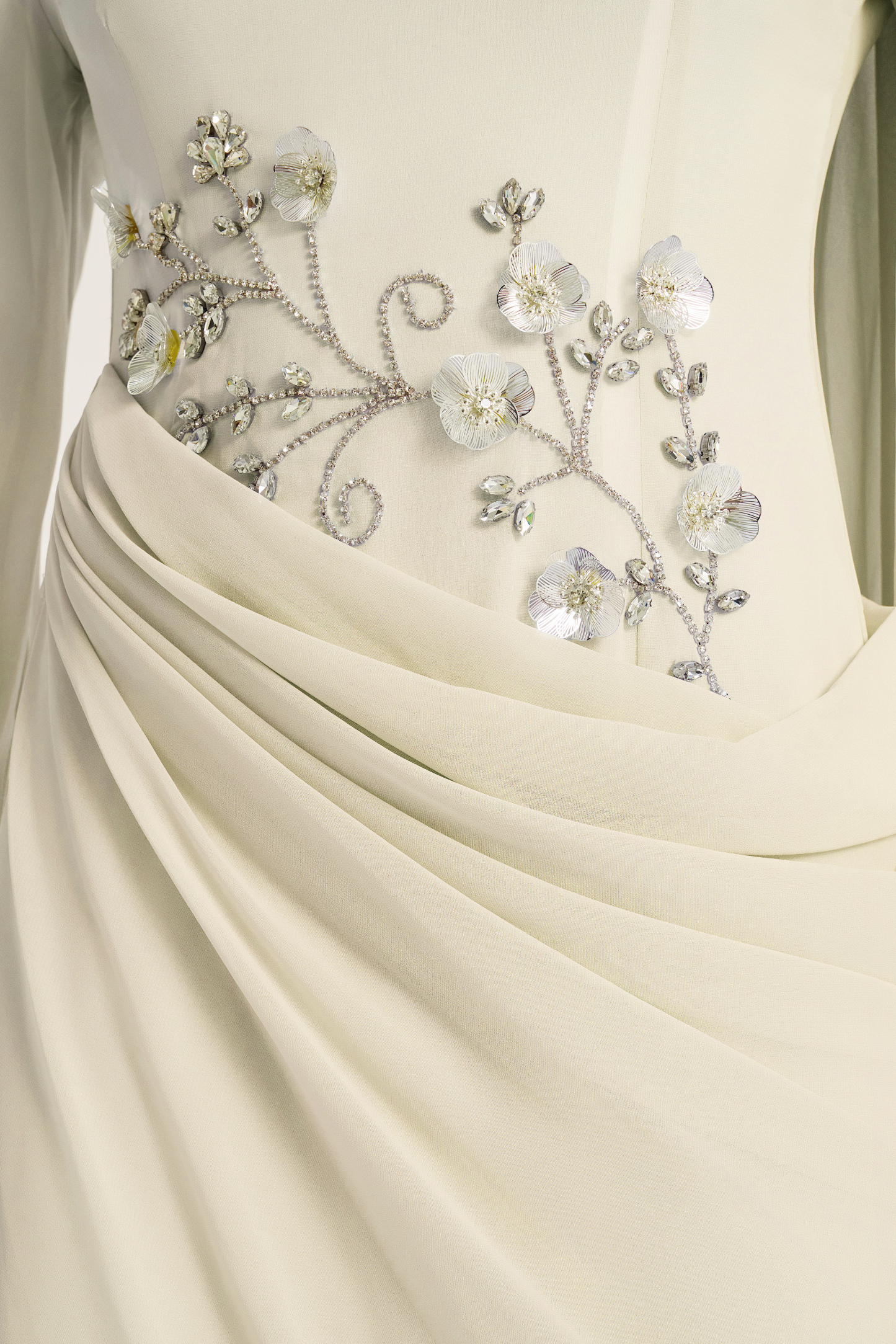 Rhinestone Lantern Sleeve Gathering Maxi Dress