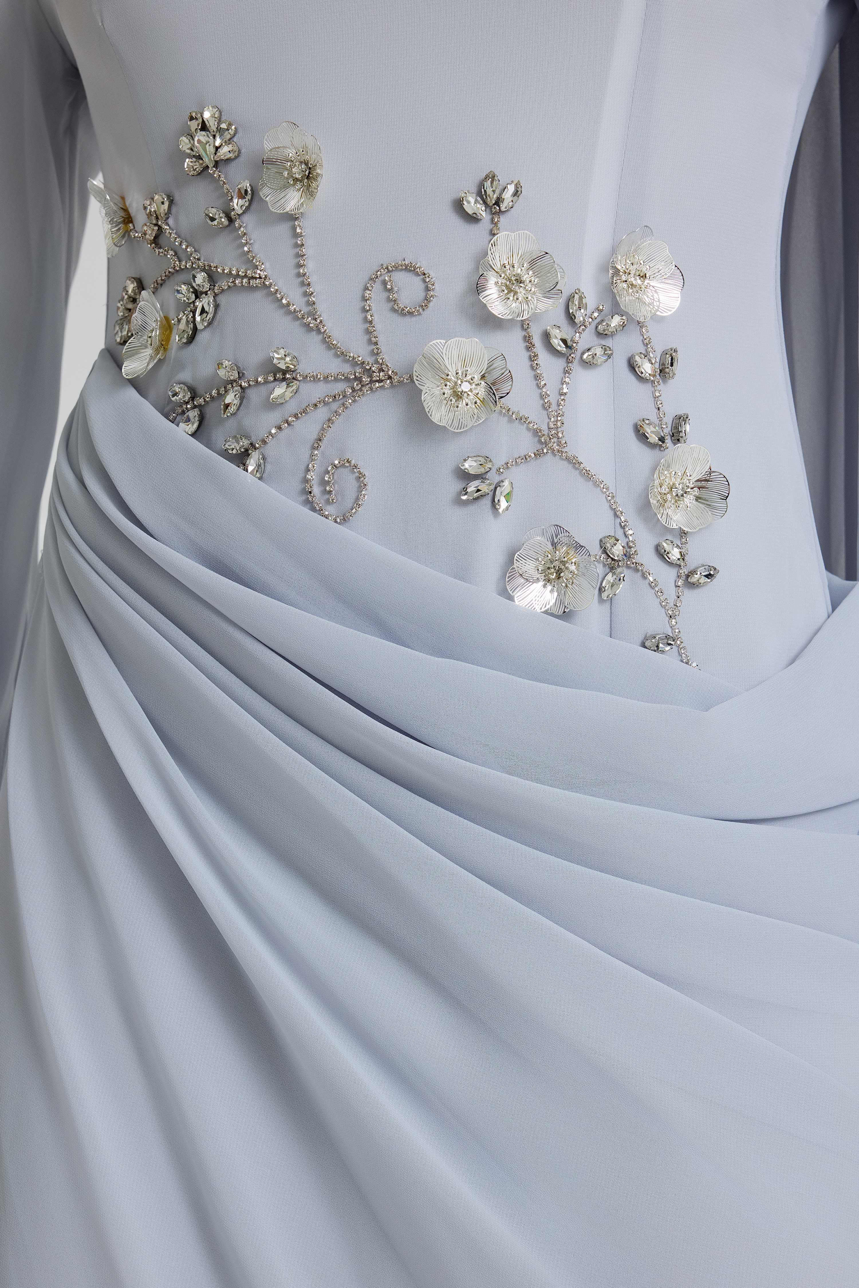 Rhinestone Lantern Sleeve Gathering Maxi Dress