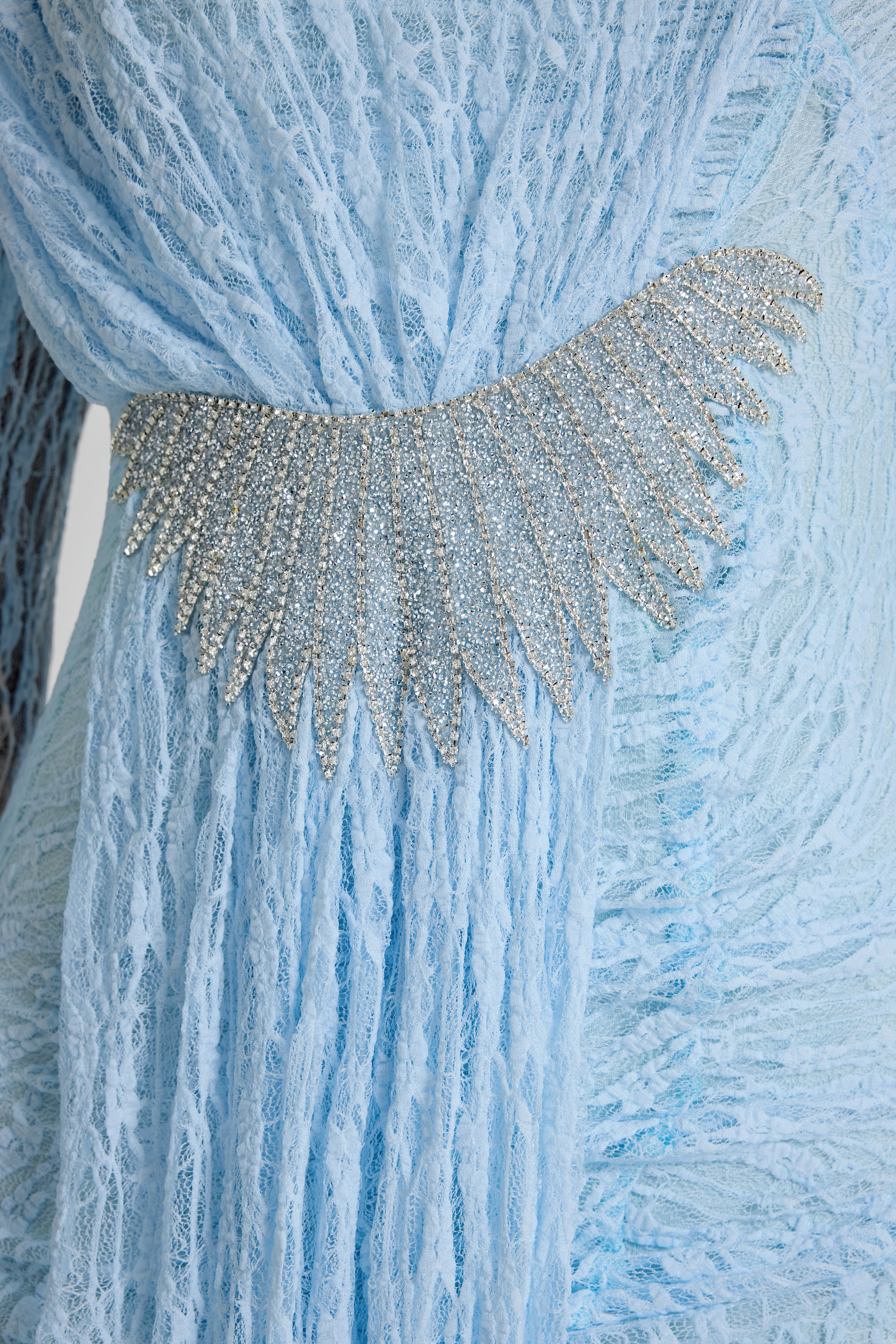 Lace Rhinestone Rivets Gathering Maxi Dress