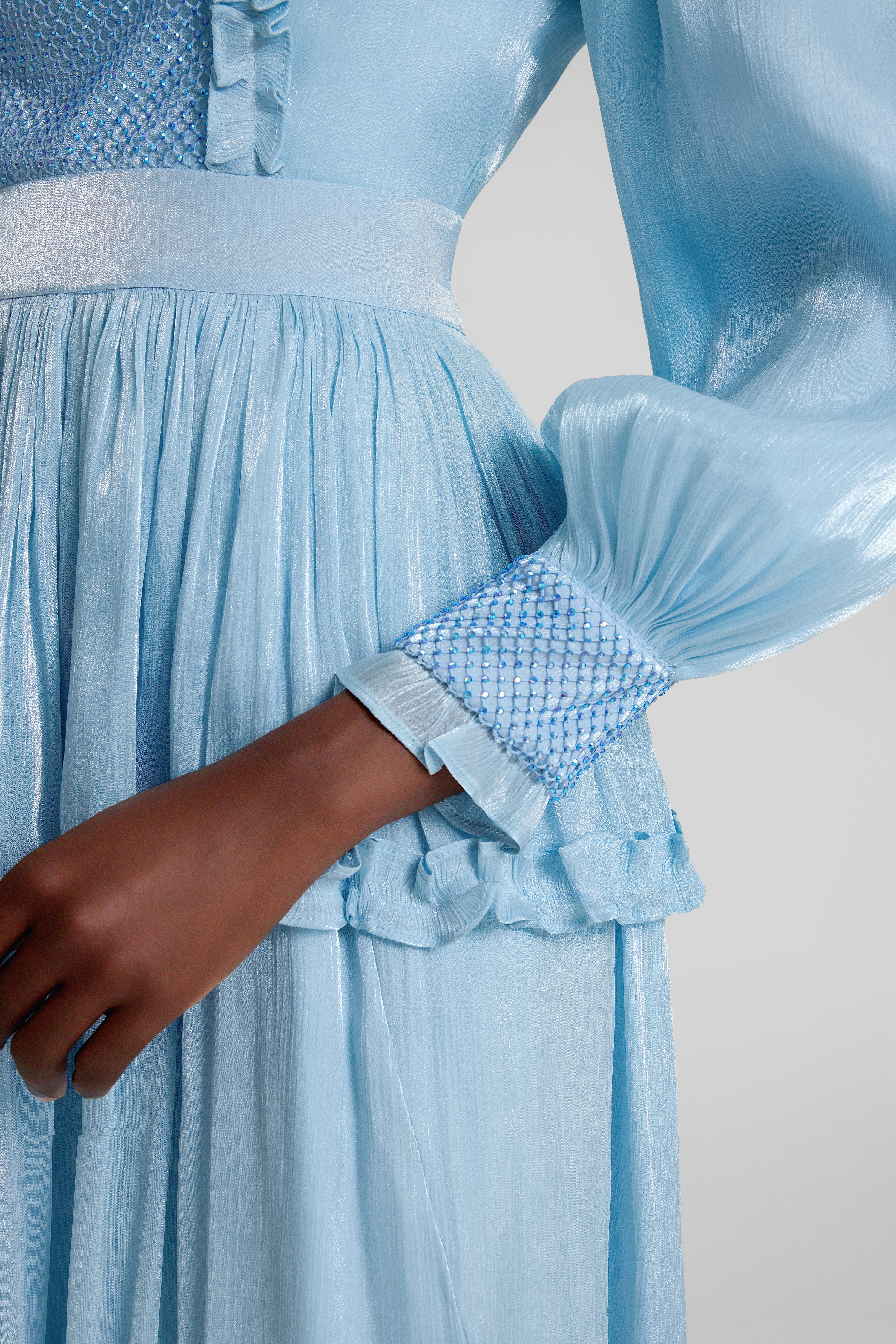 Rhinestone Gathering Frill Midi Dress