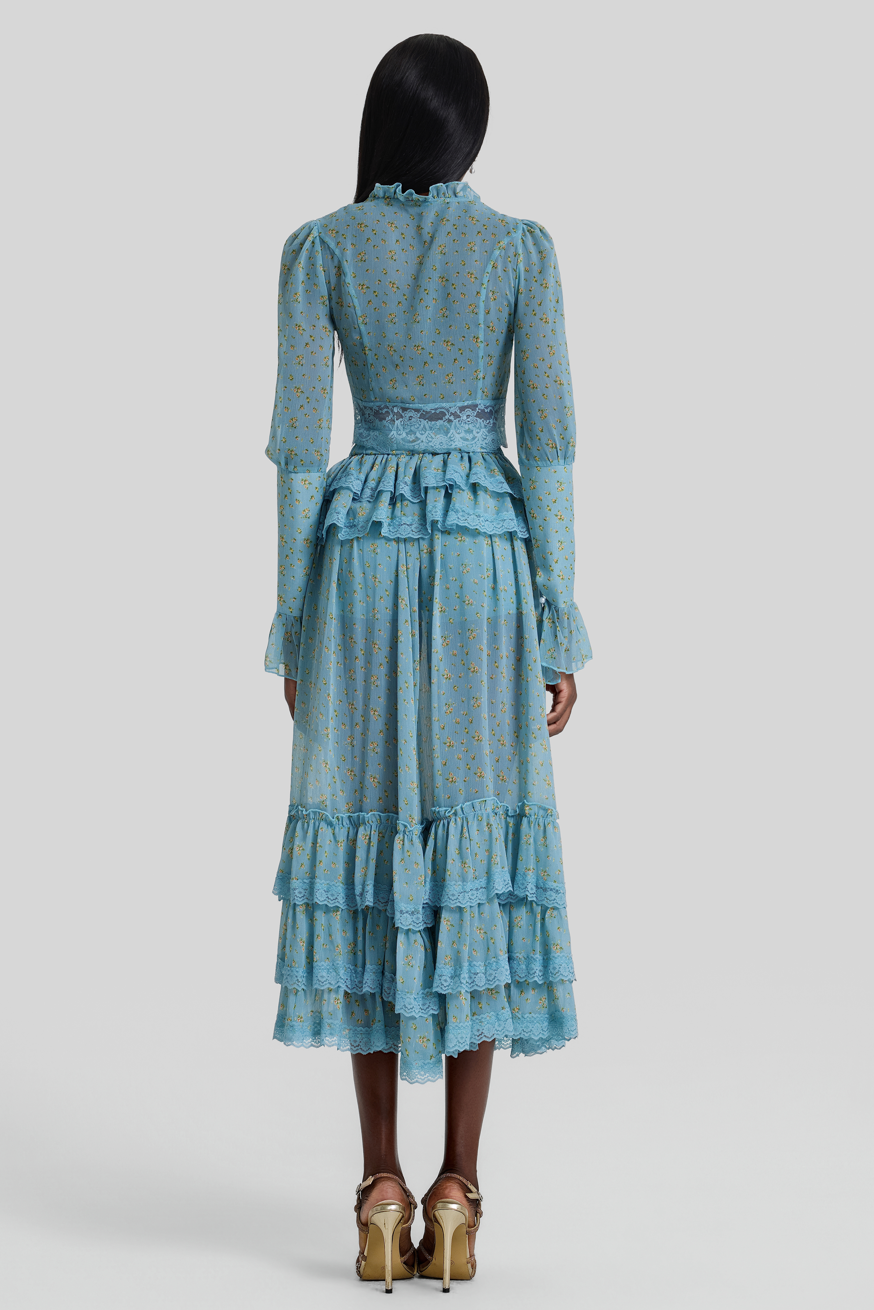 Floral Lace Top & Ruffle High Waist Midi Skirt Set