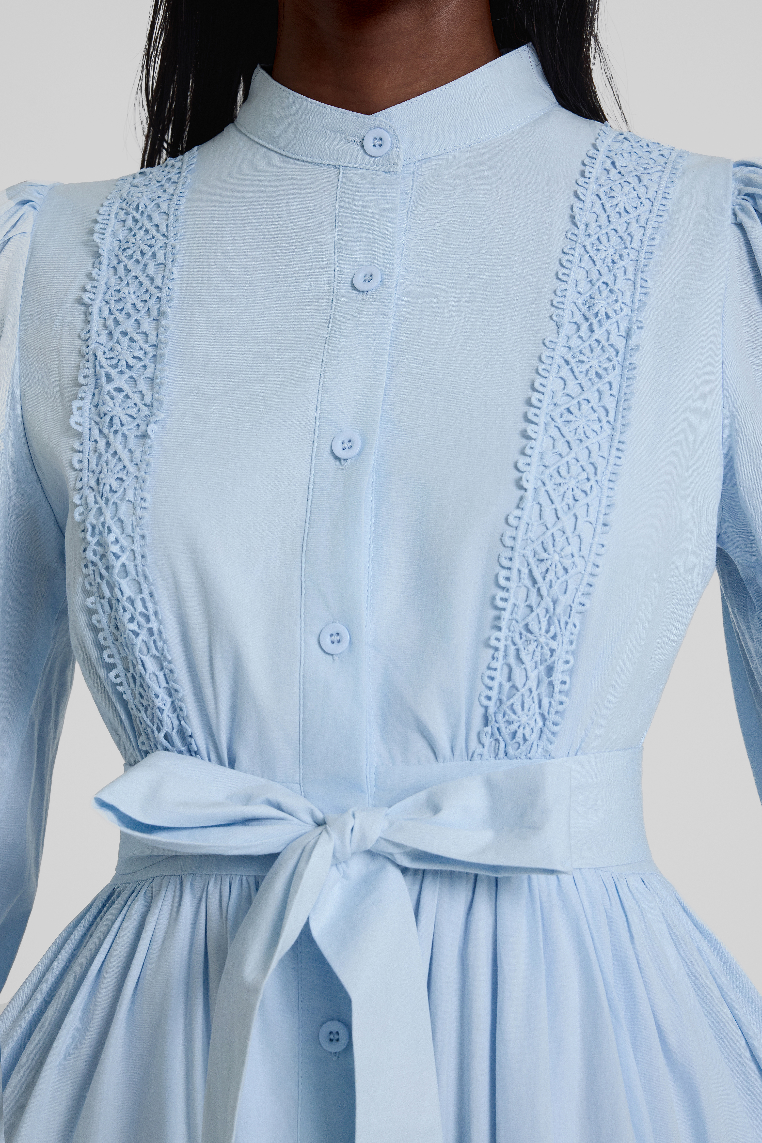 Lace Lantern Sleeve Button Maxi Dress