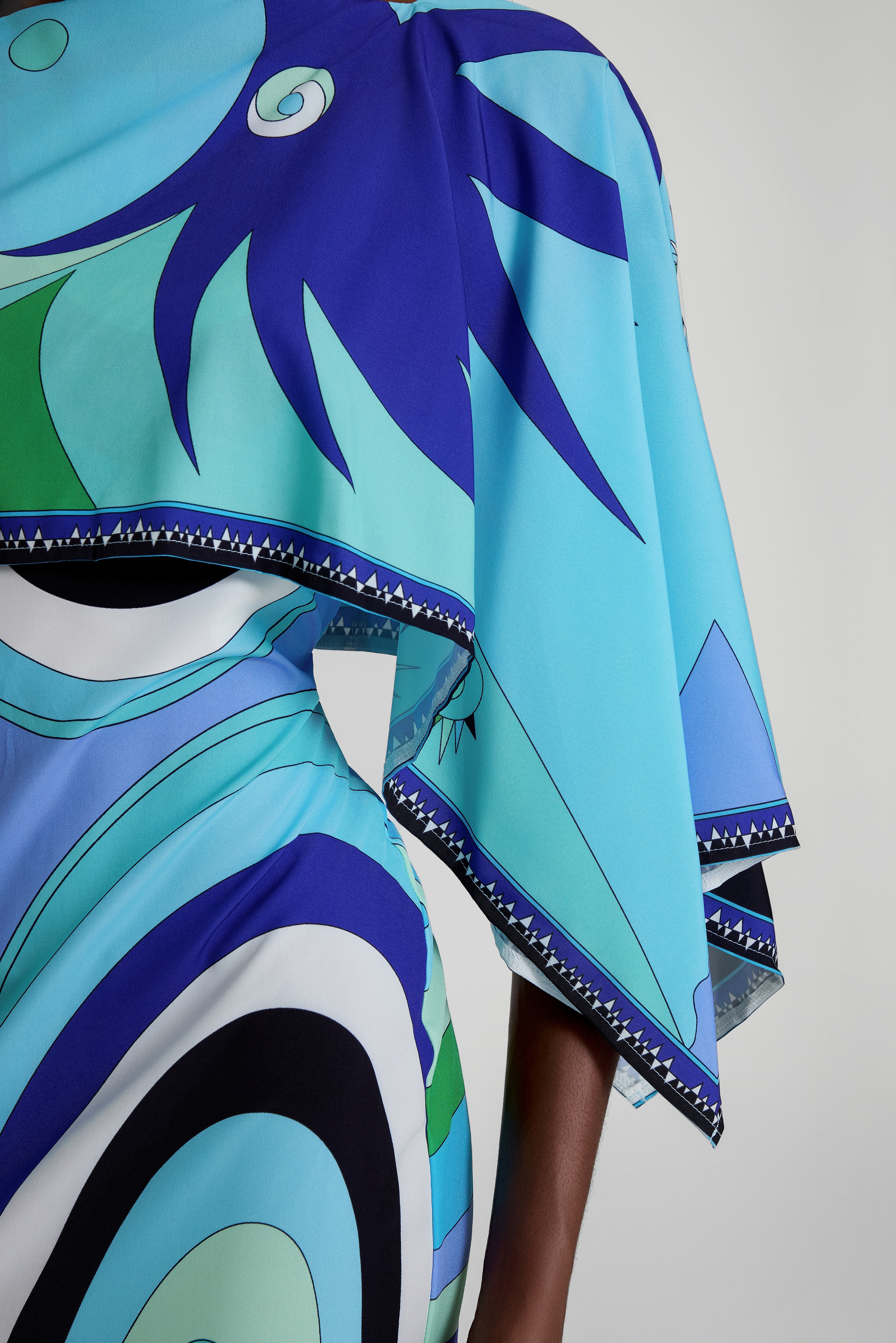 Abstract Print Cape Sleeve Midi Dress