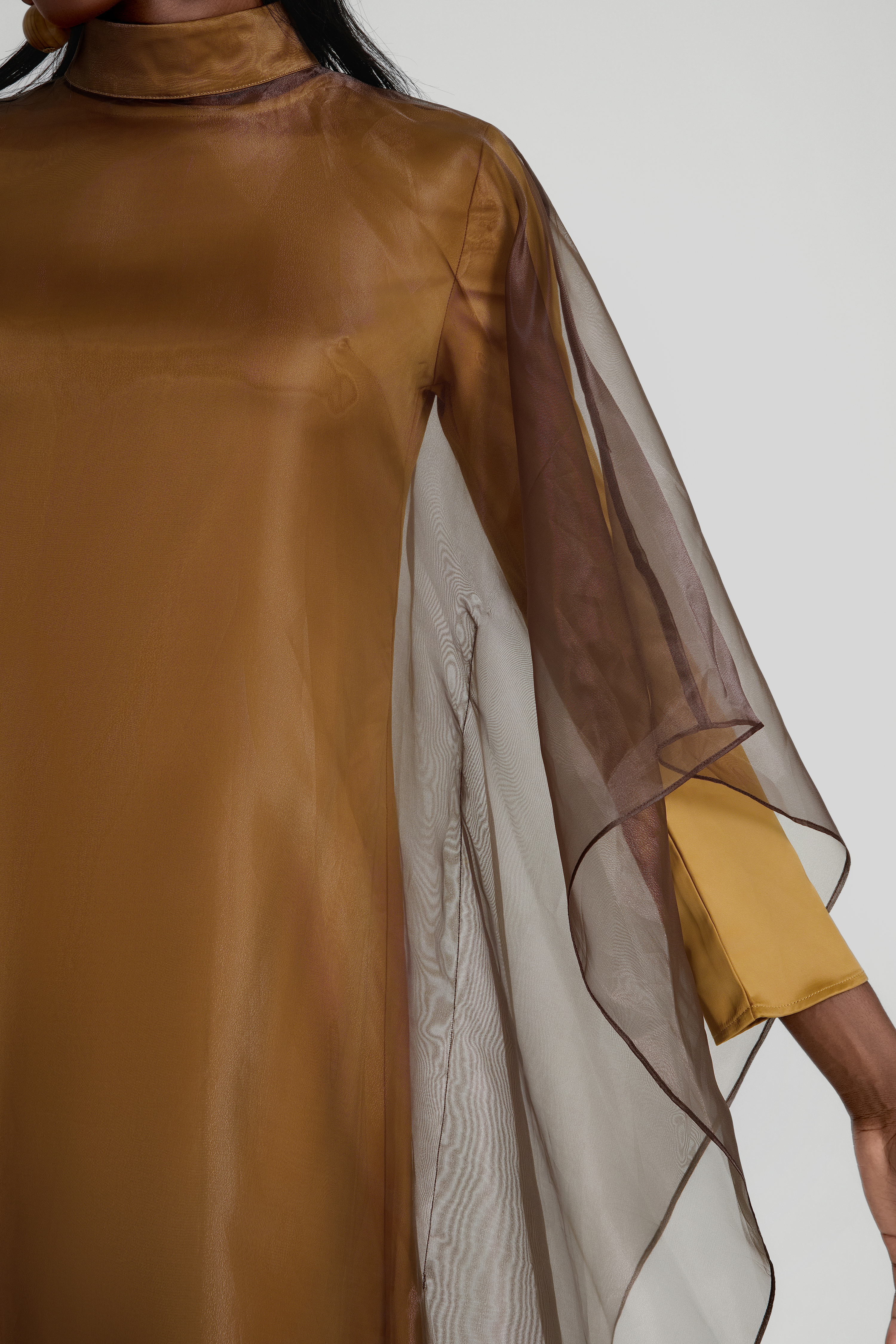 Organza Stand Collar Maxi Dress With Cape