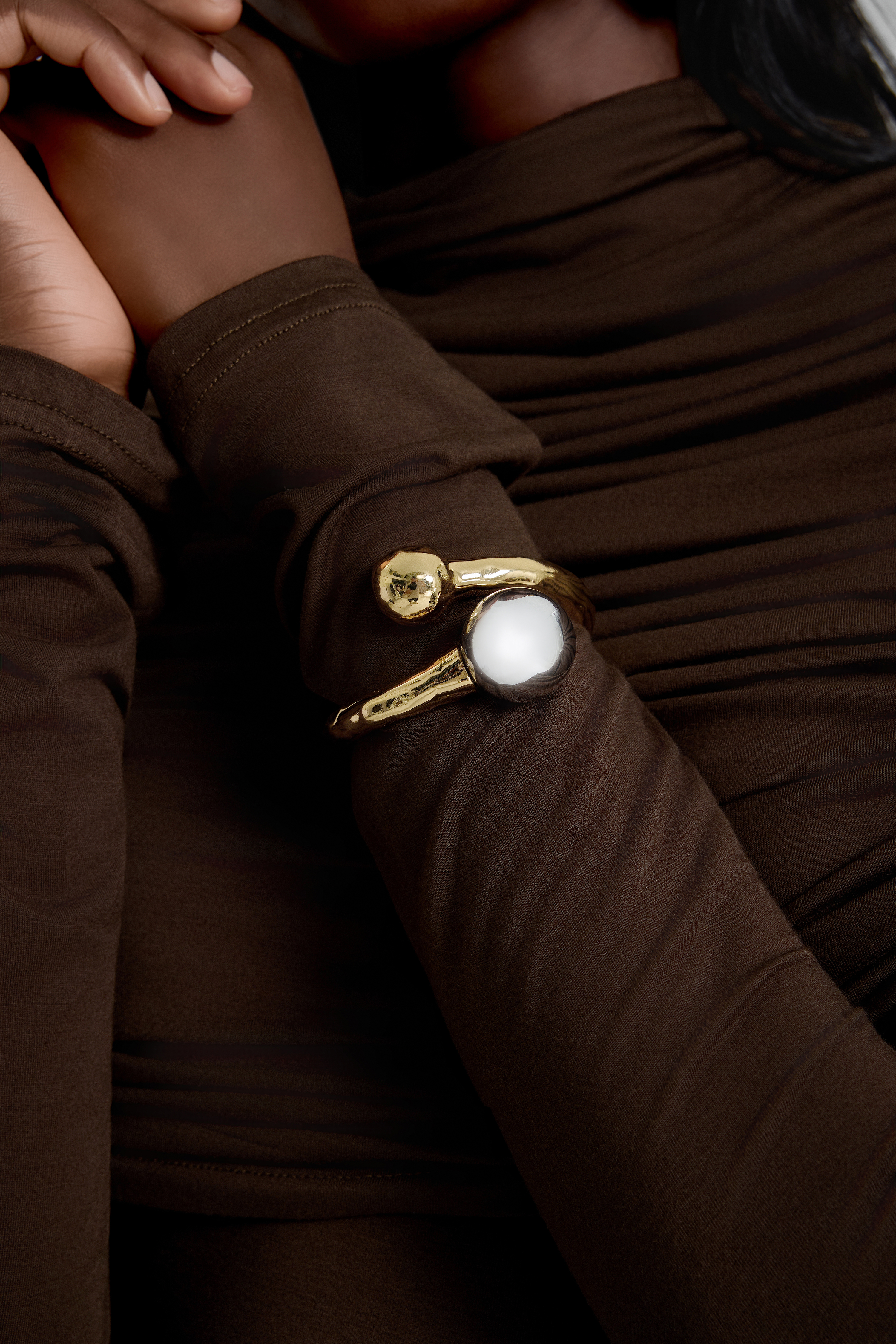 Hammered Metal Sphere Cuff Bracelet