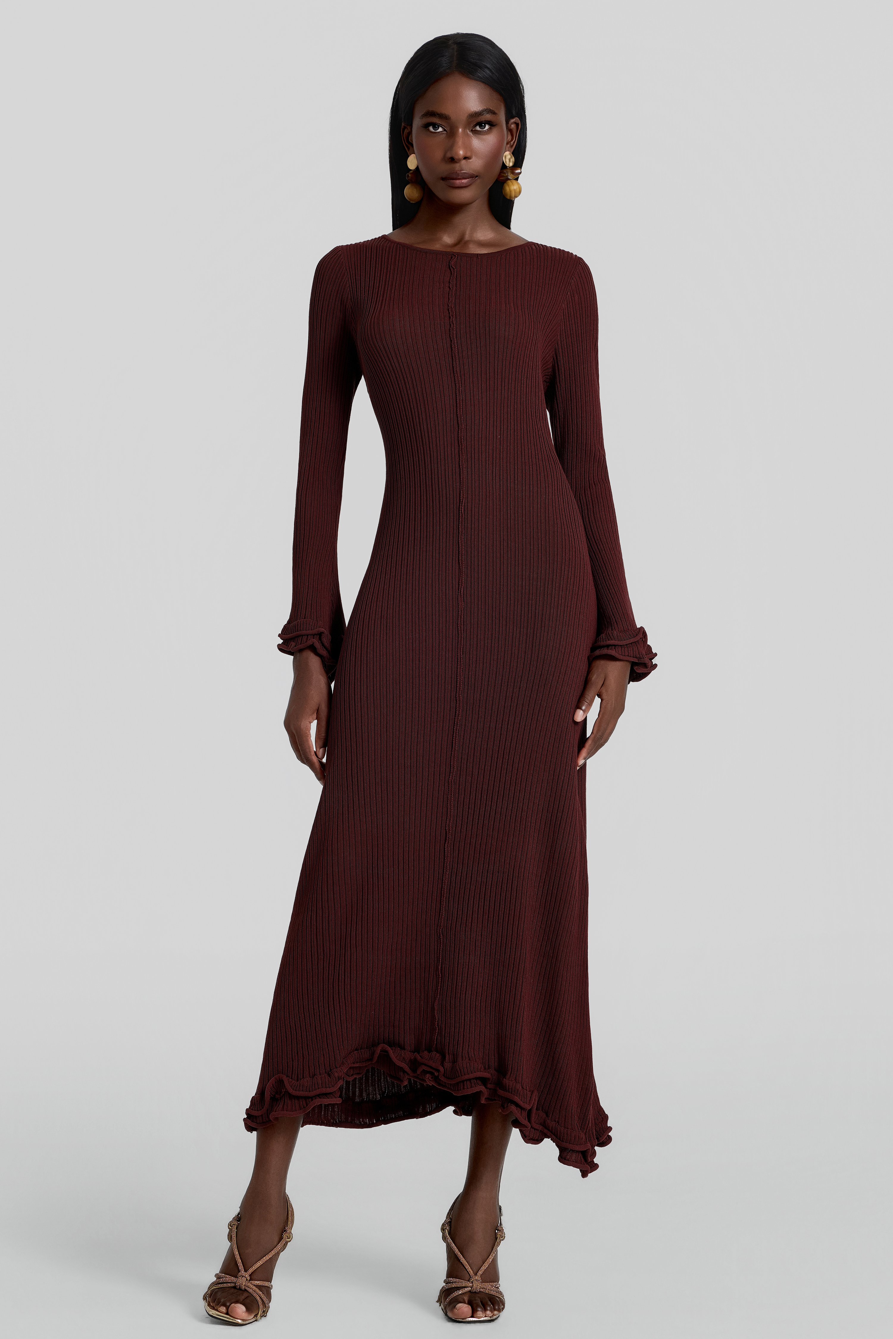 Frill Backless Lace-Up Maxi Dress