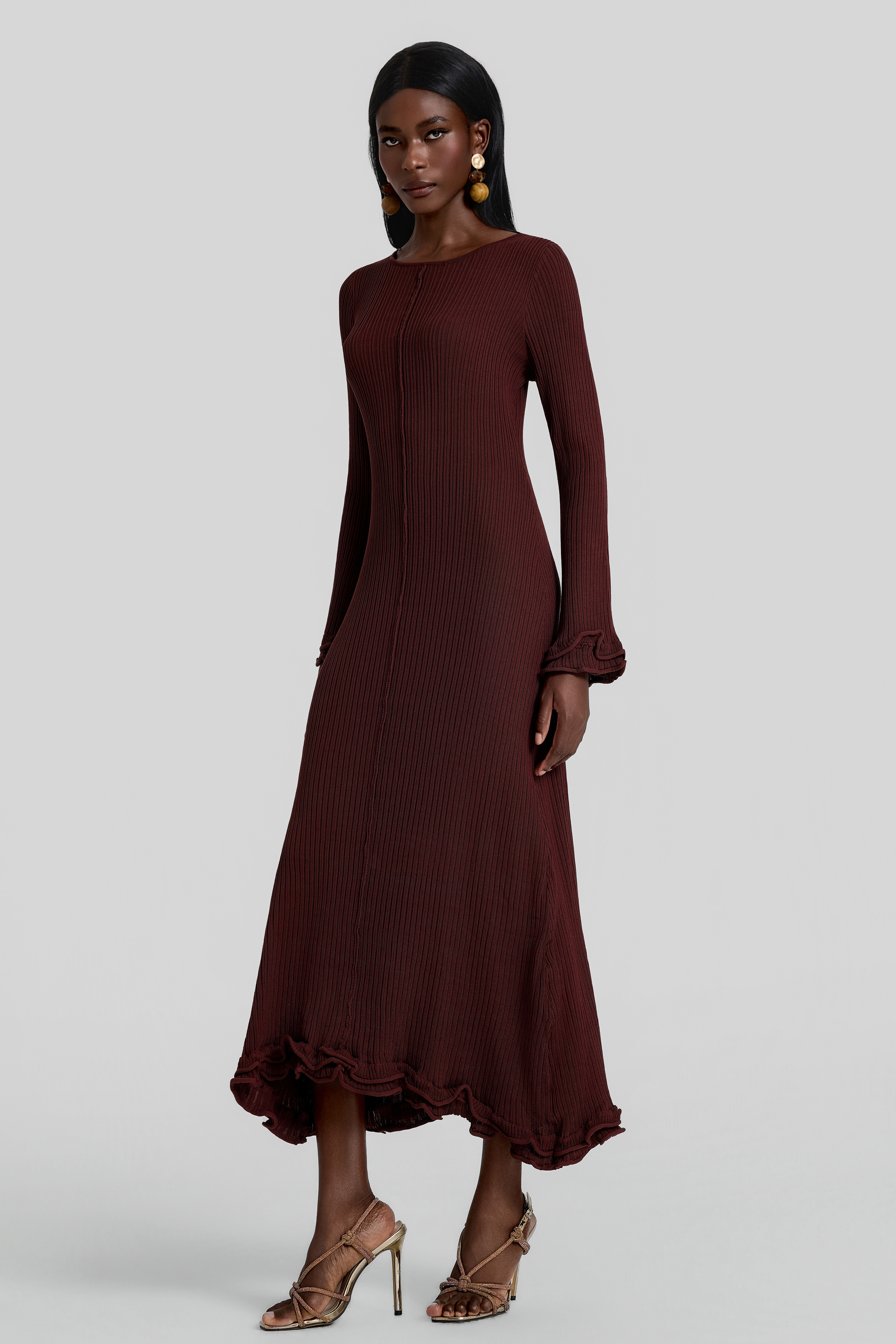 Frill Backless Lace-Up Maxi Dress