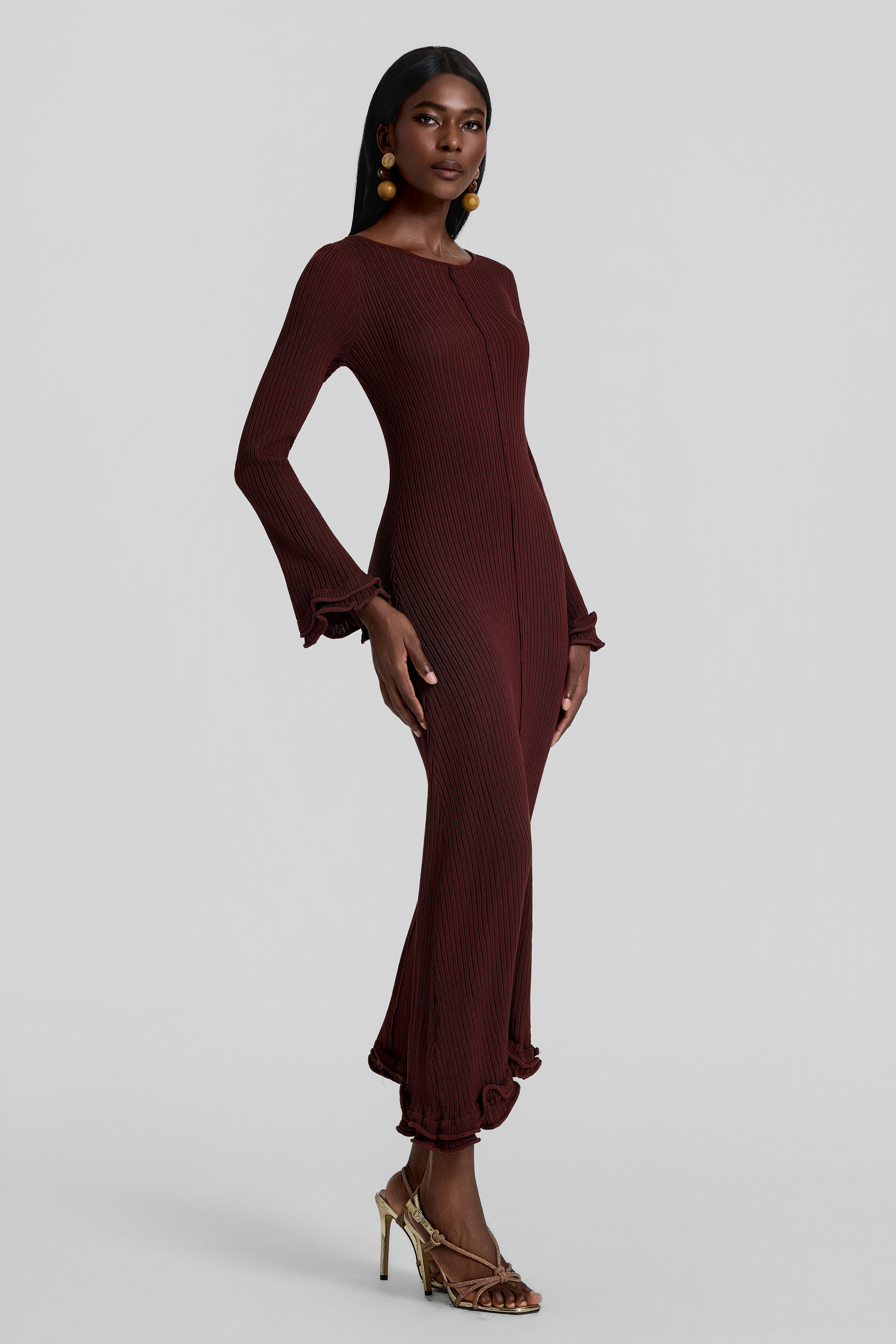 Frill Backless Lace-Up Maxi Dress