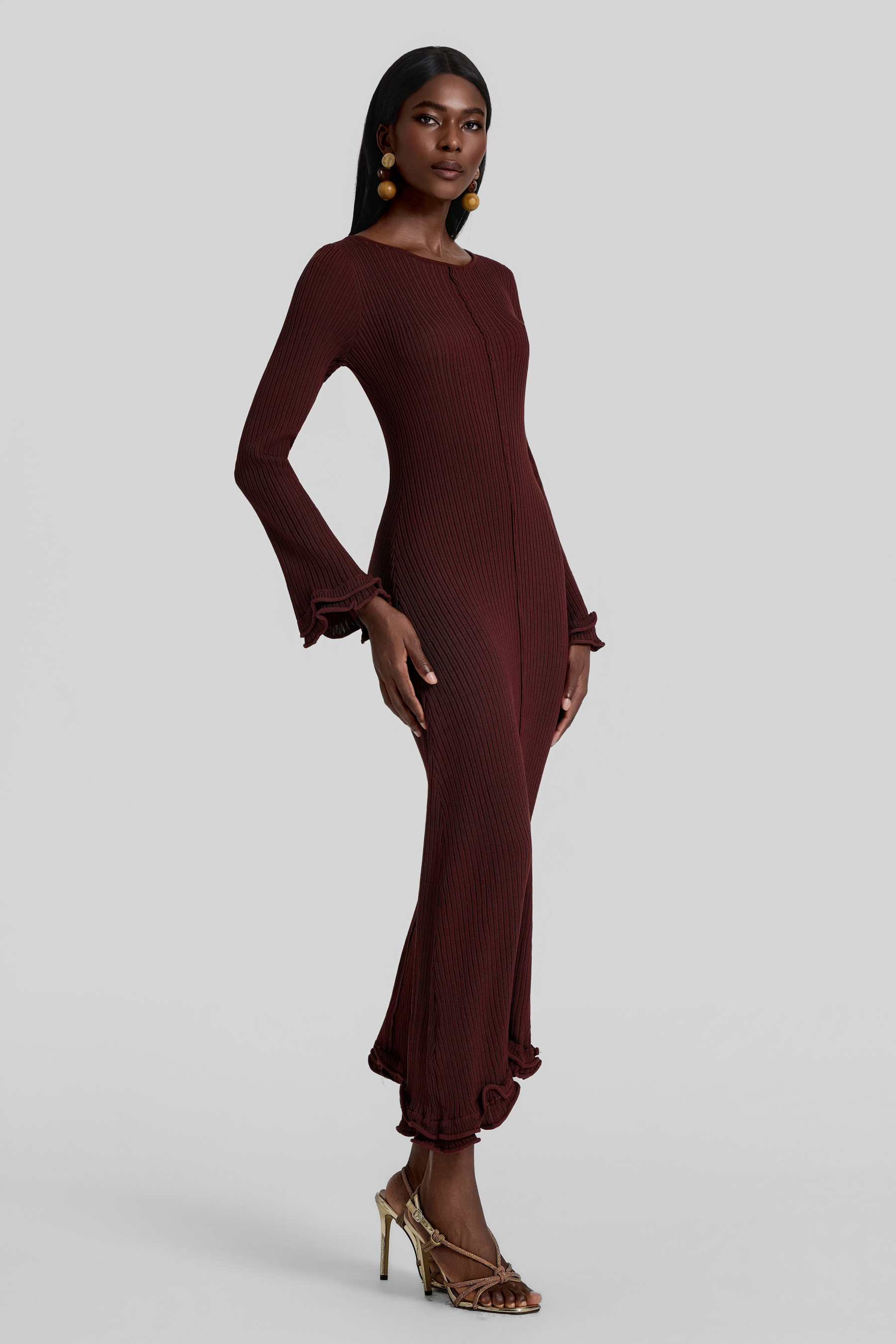 Frill Backless Lace-Up Maxi Dress