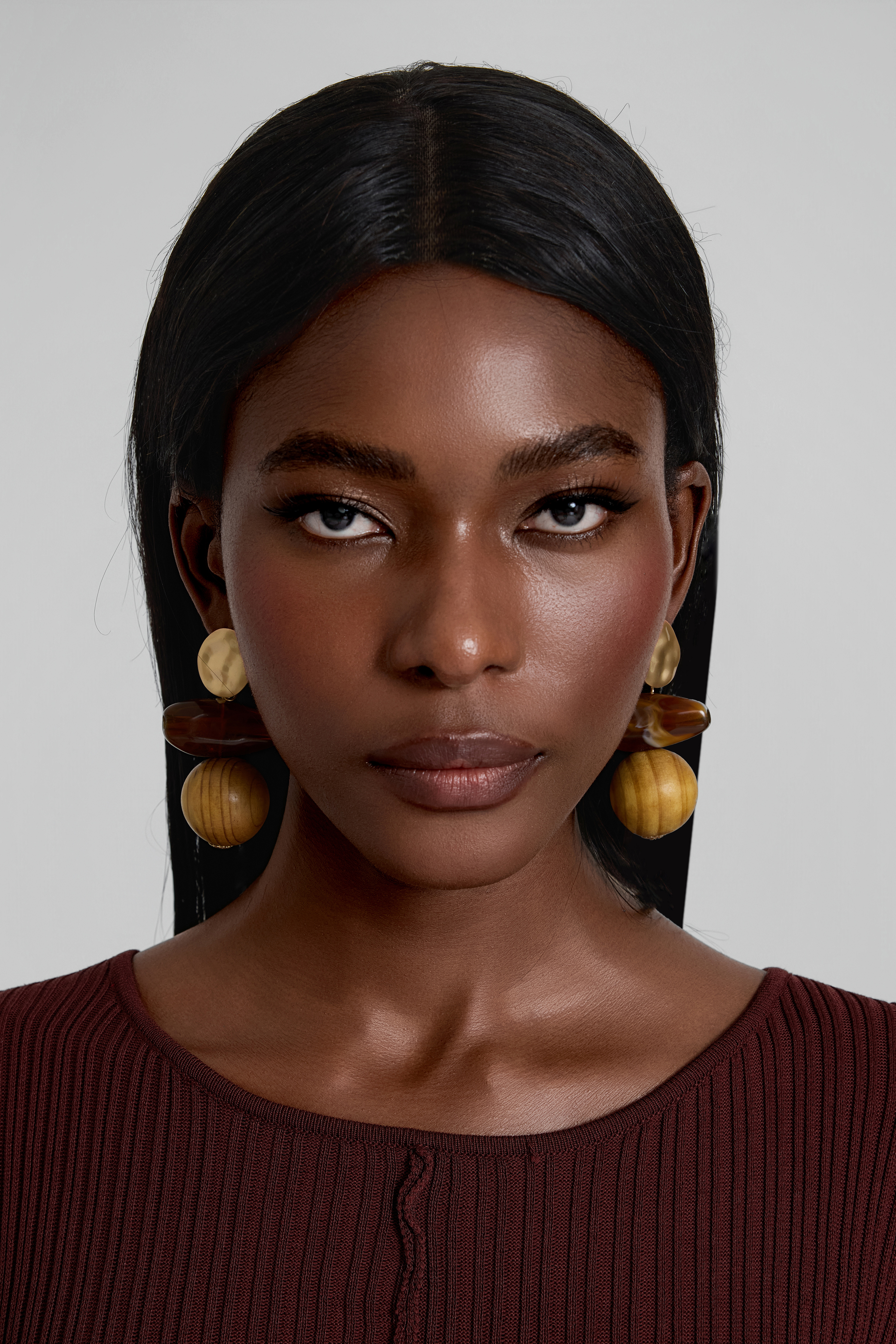 Vintage Wood Resin Bead Tiered Drop Earrings