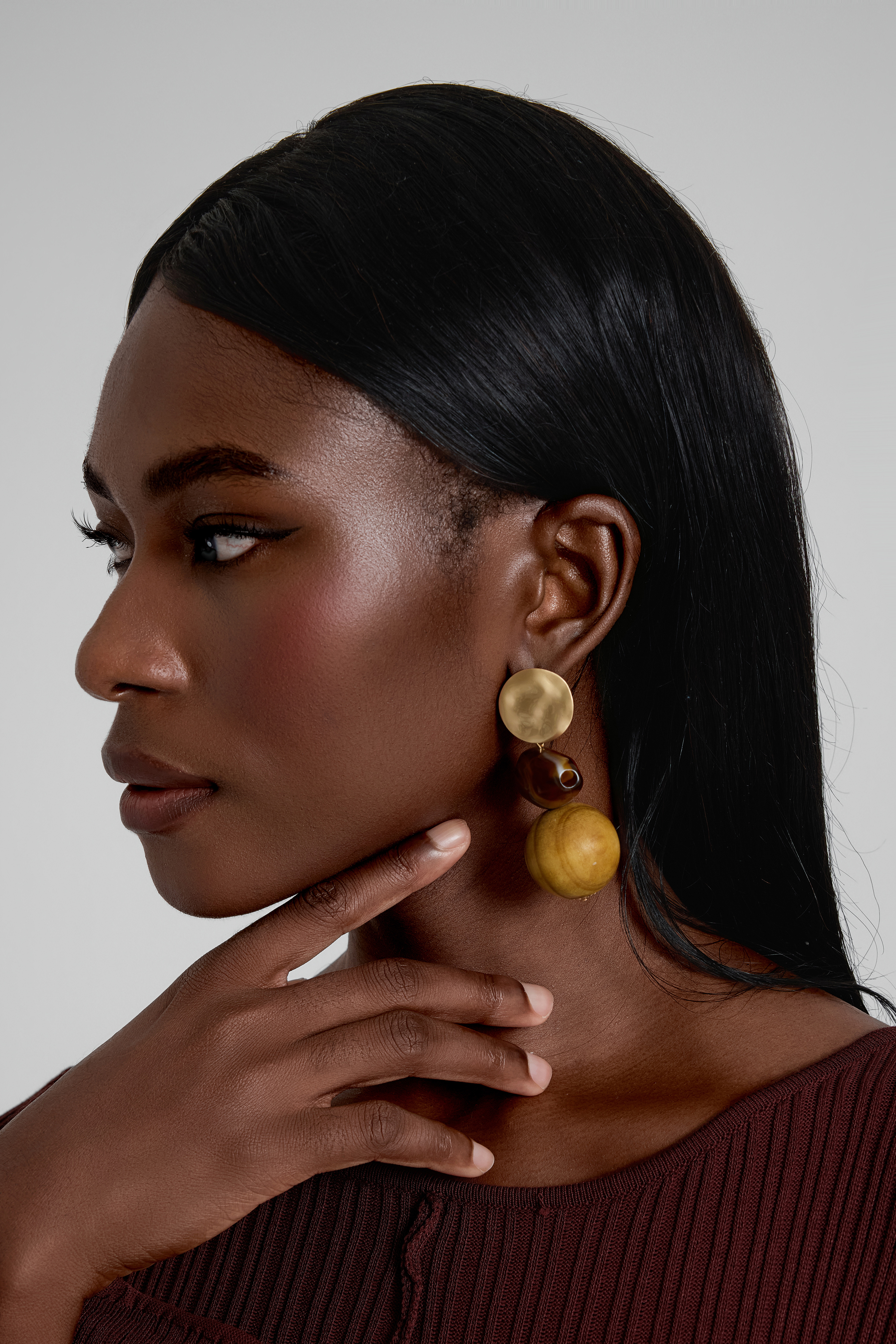 Vintage Wood Resin Bead Tiered Drop Earrings