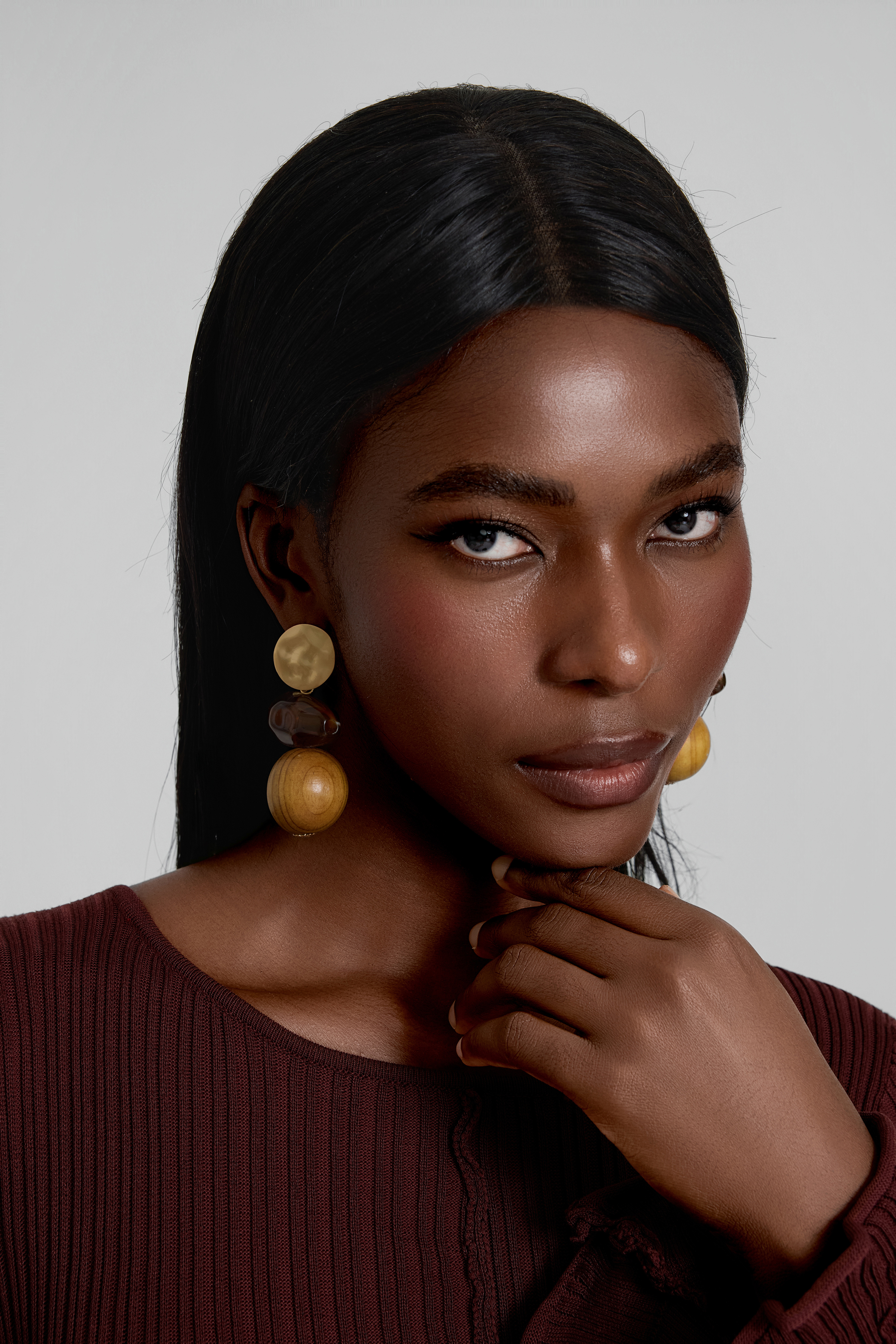 Vintage Wood Resin Bead Tiered Drop Earrings
