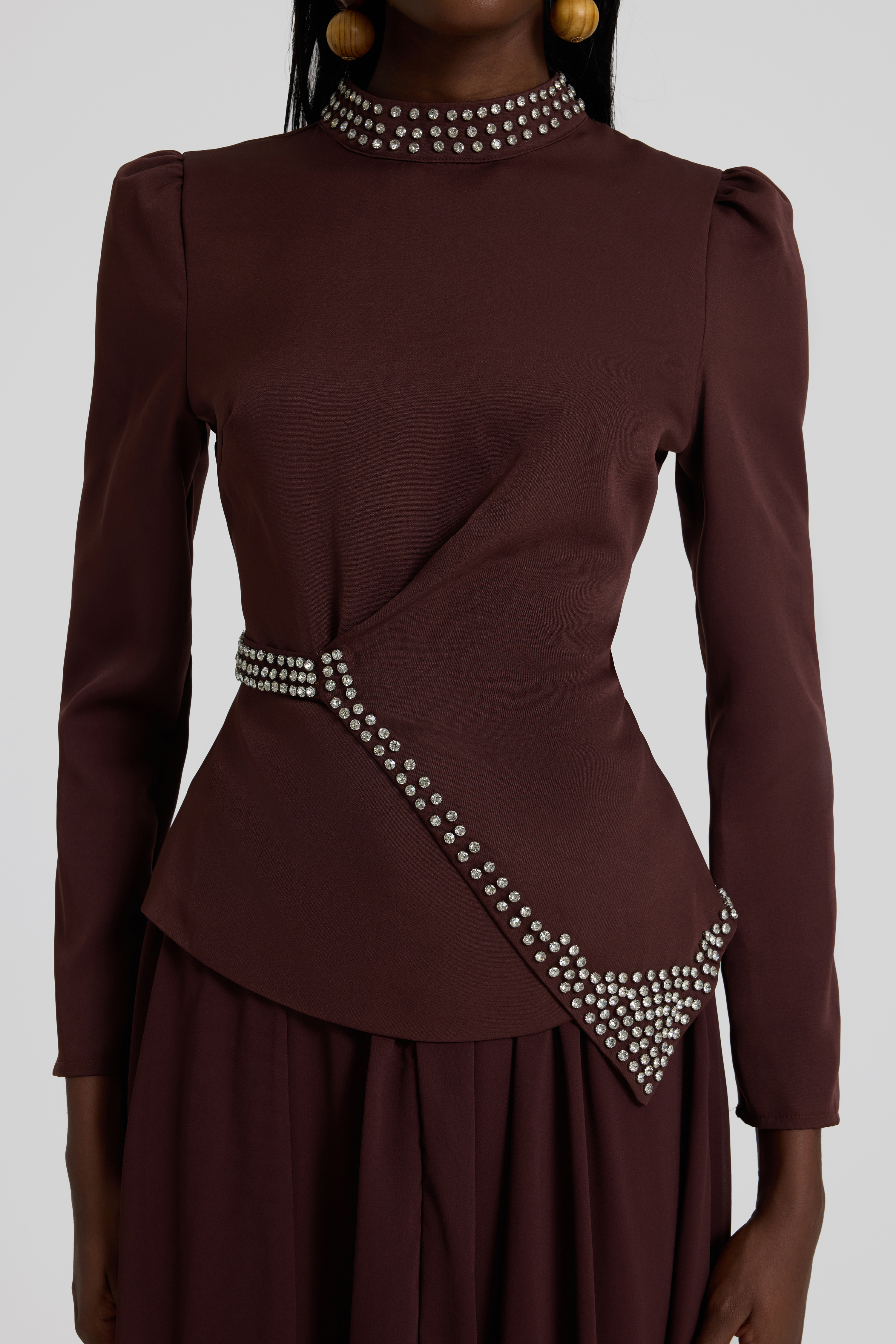 Rhinestone Rivets Top & High Waist Maxi Skirt Set