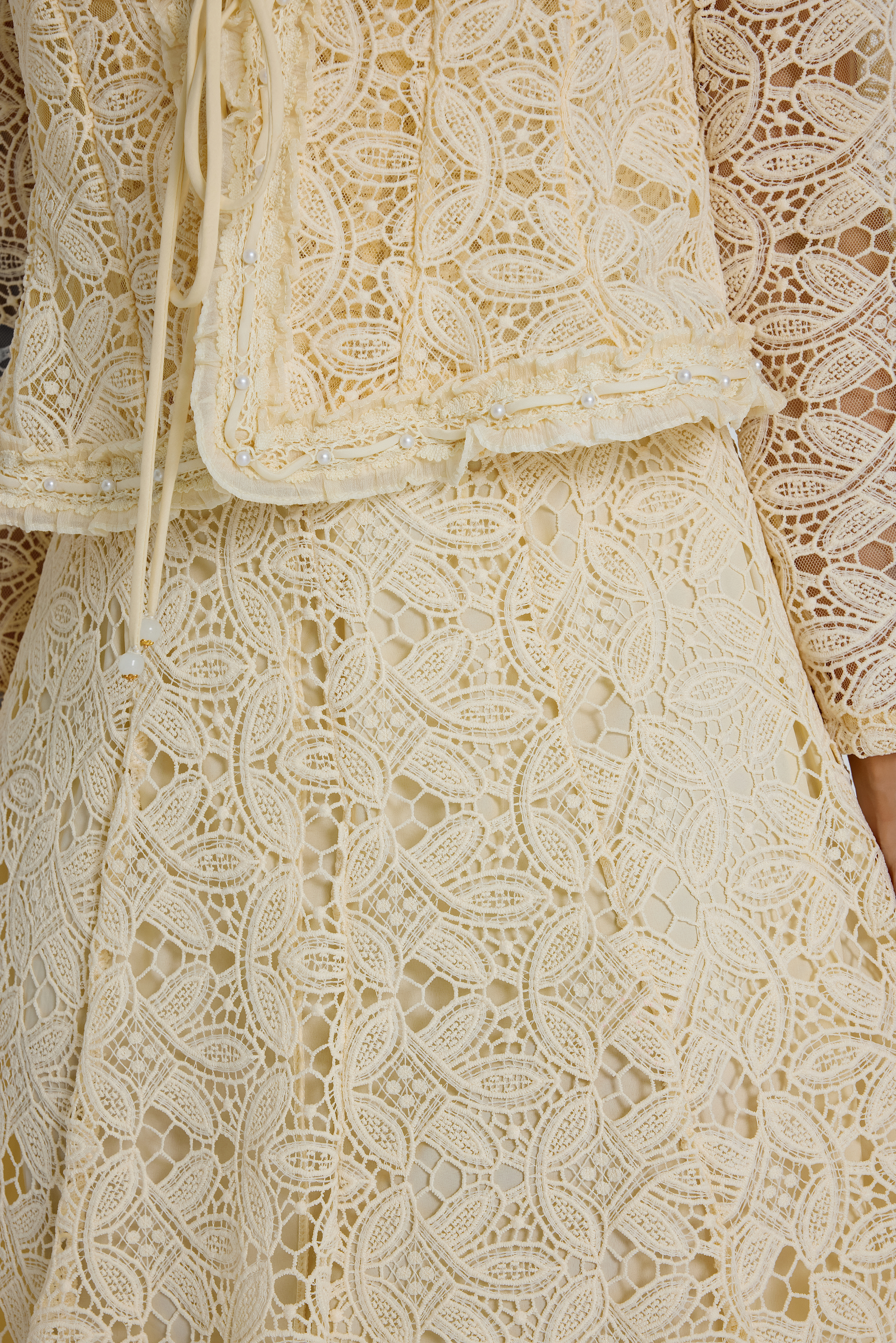 Lace Lace-Up Cardigan & Slip Midi Dress Set