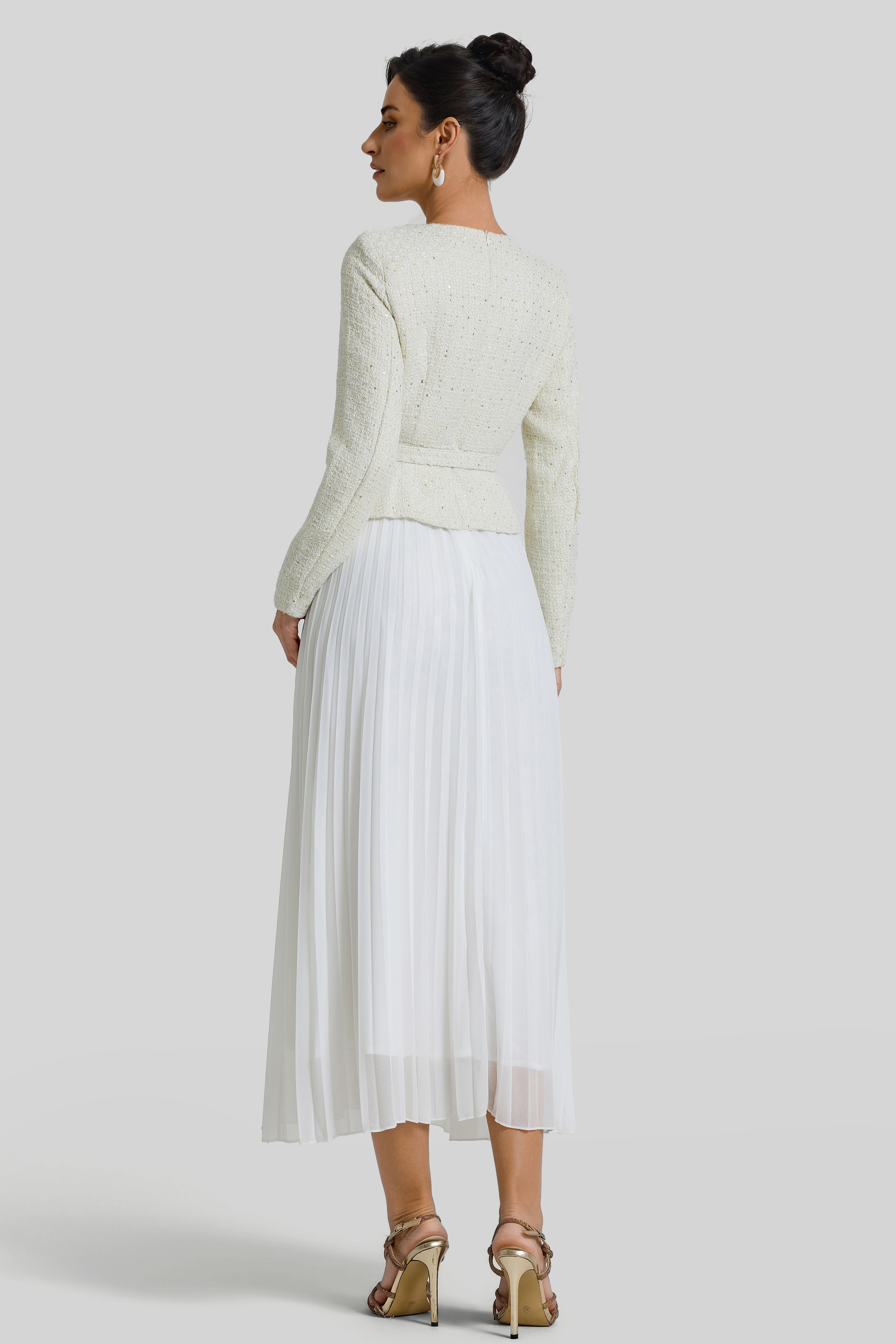 Sequin Pleated Midi Dress With Belt