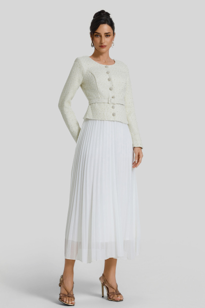 Sequin Pleated Midi Dress With Belt