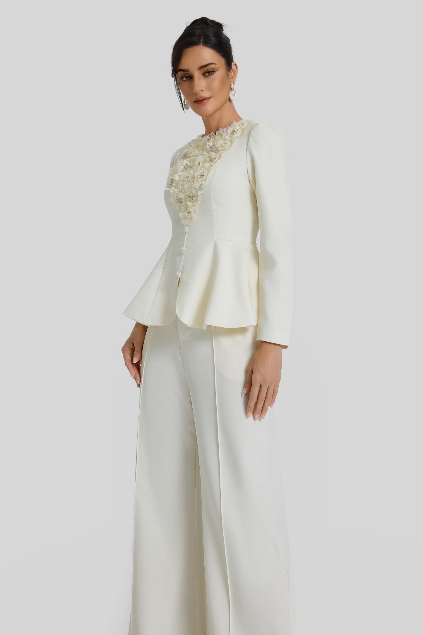 3D Flower Beaded Top & High Waist Pants Set