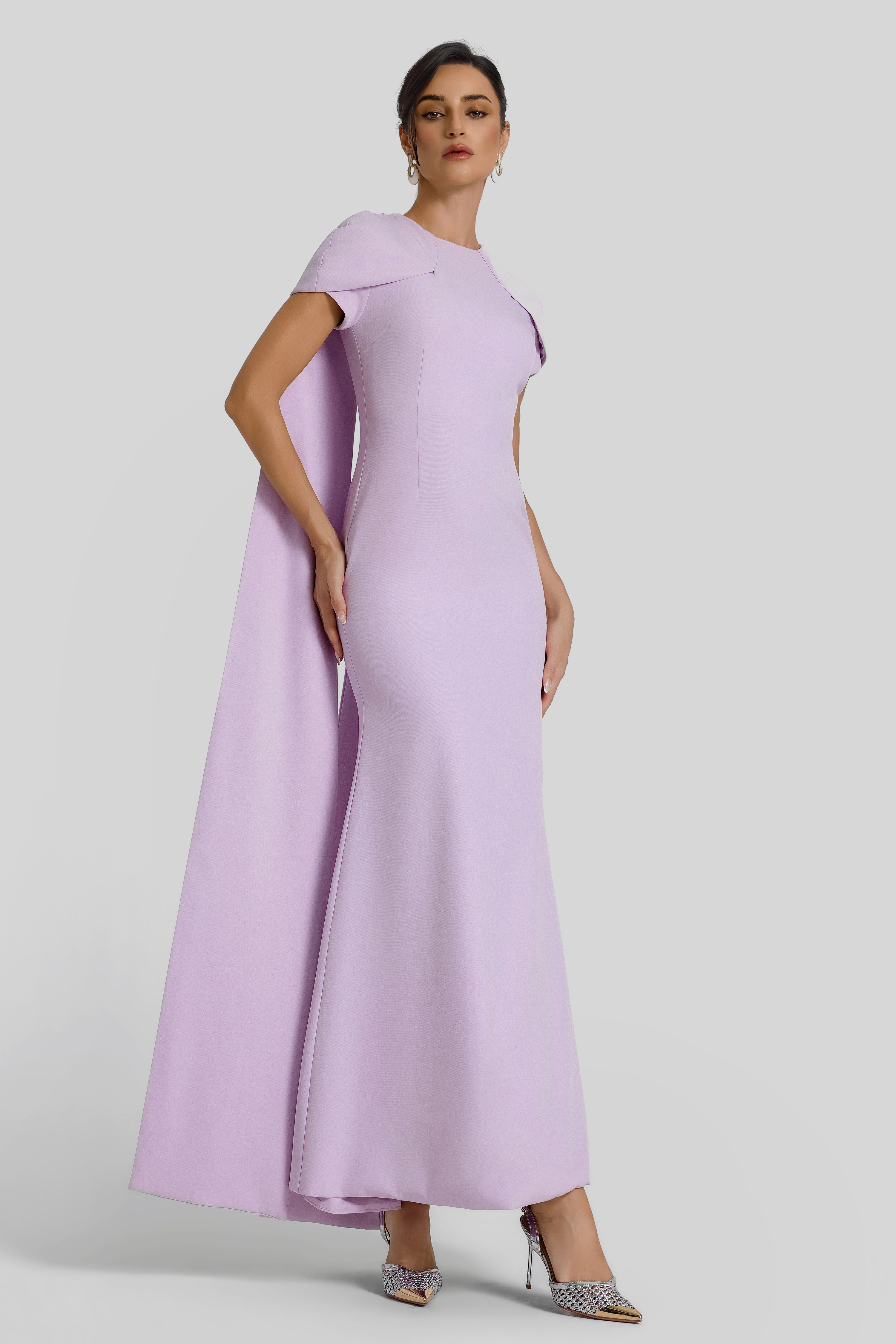 Capelet Sleeve Cape Gown Maxi Dress