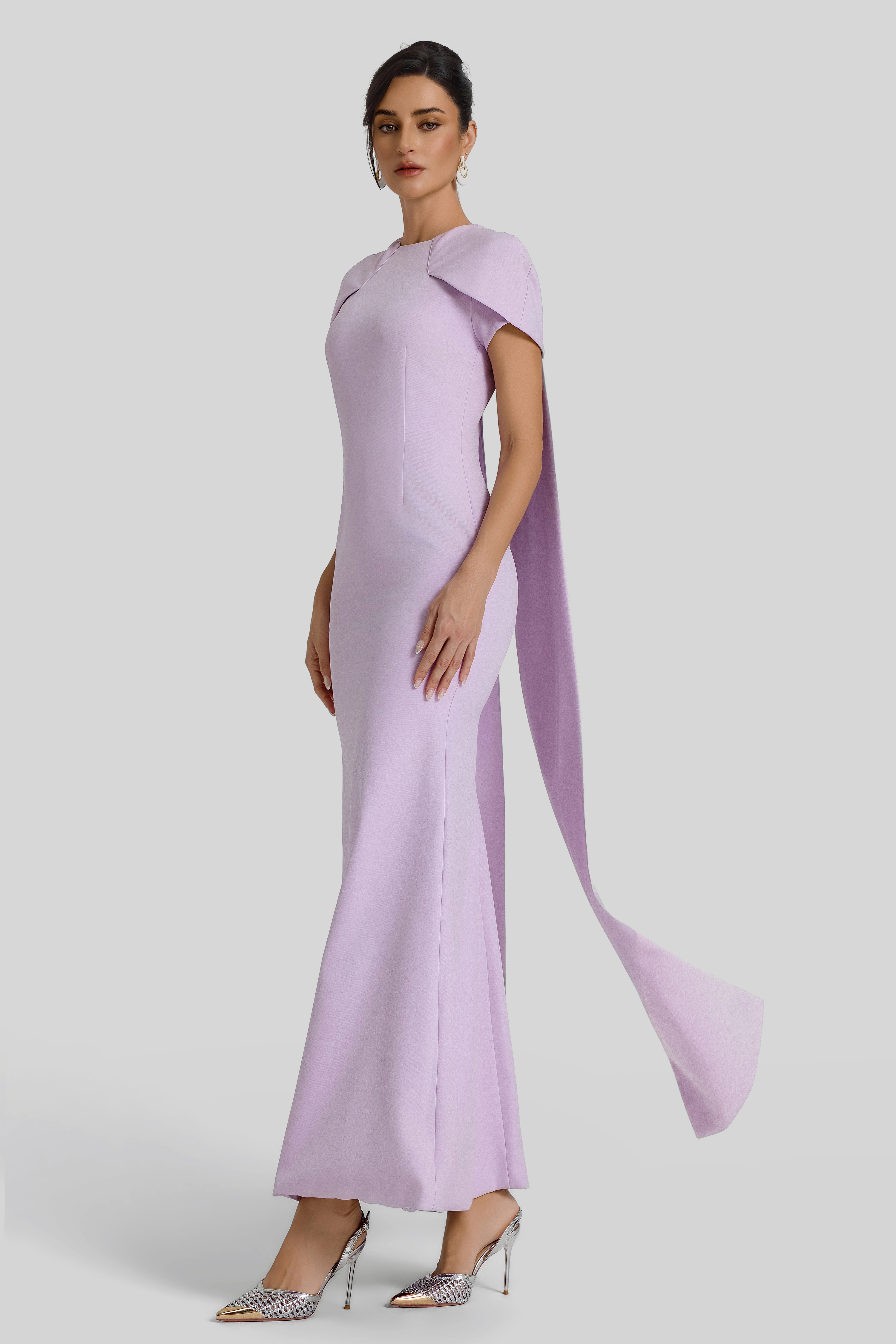 Capelet Sleeve Cape Gown Maxi Dress