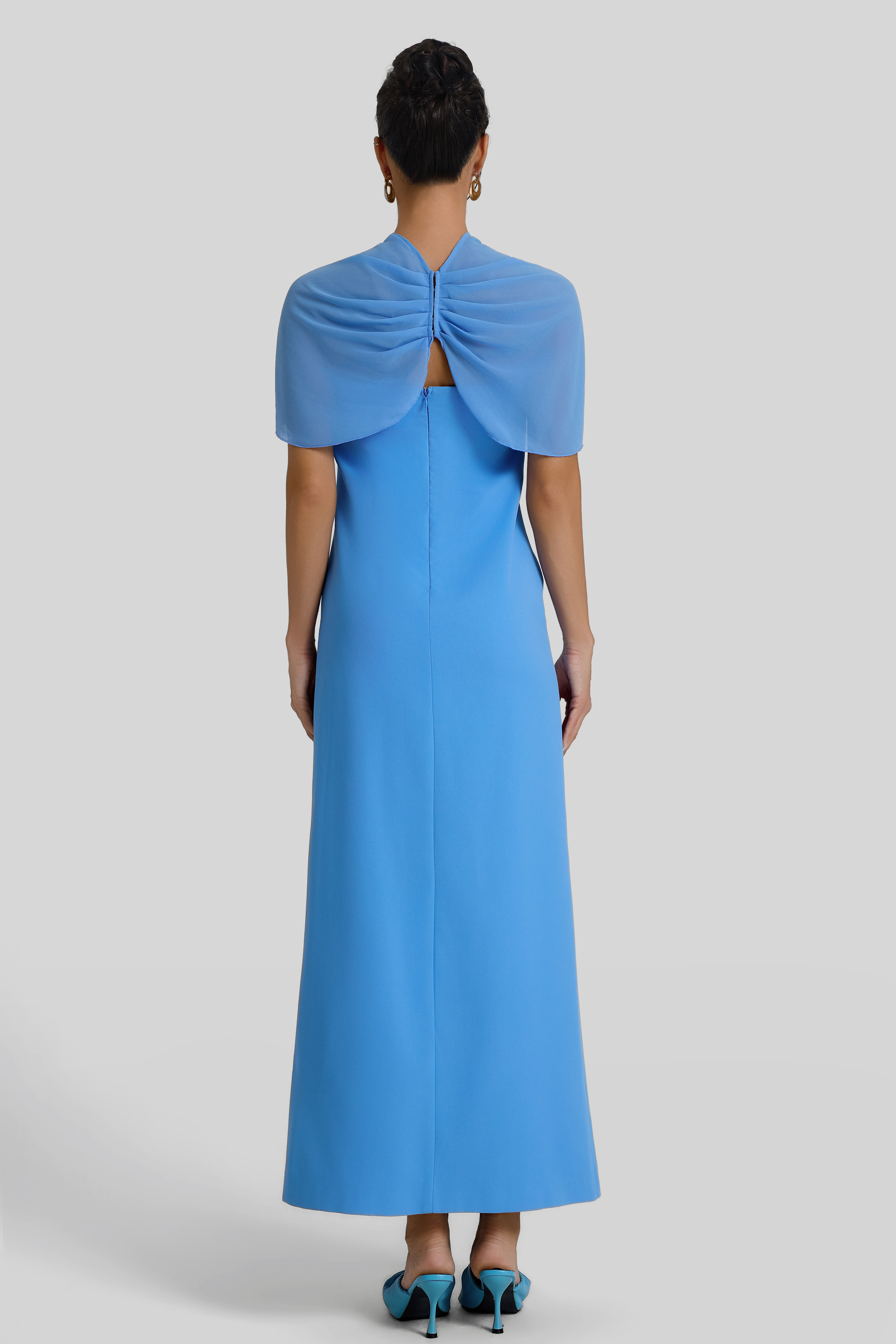 Embroidered Strapless Maxi Dress With Cape