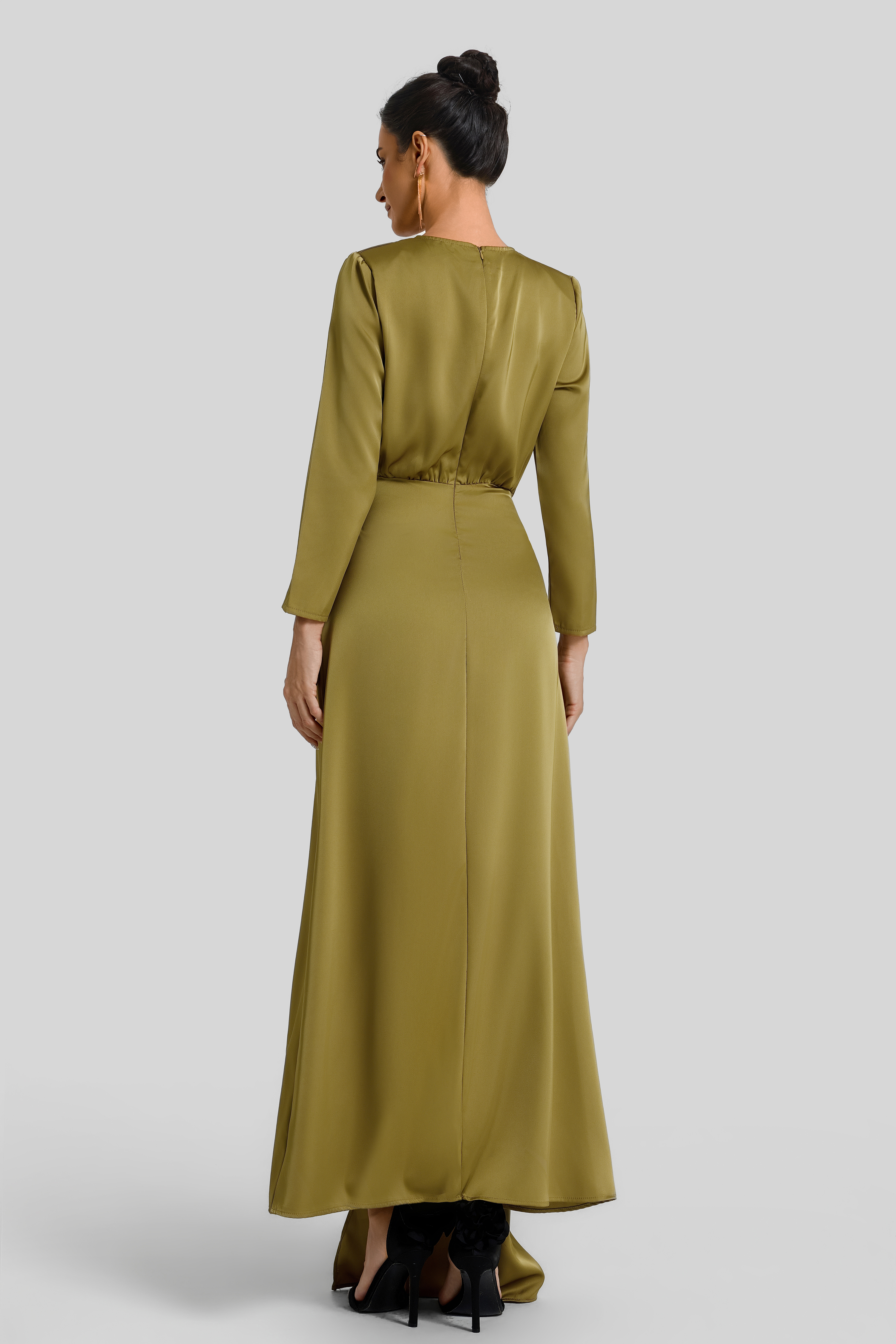 Satin Ruched Maxi Dress