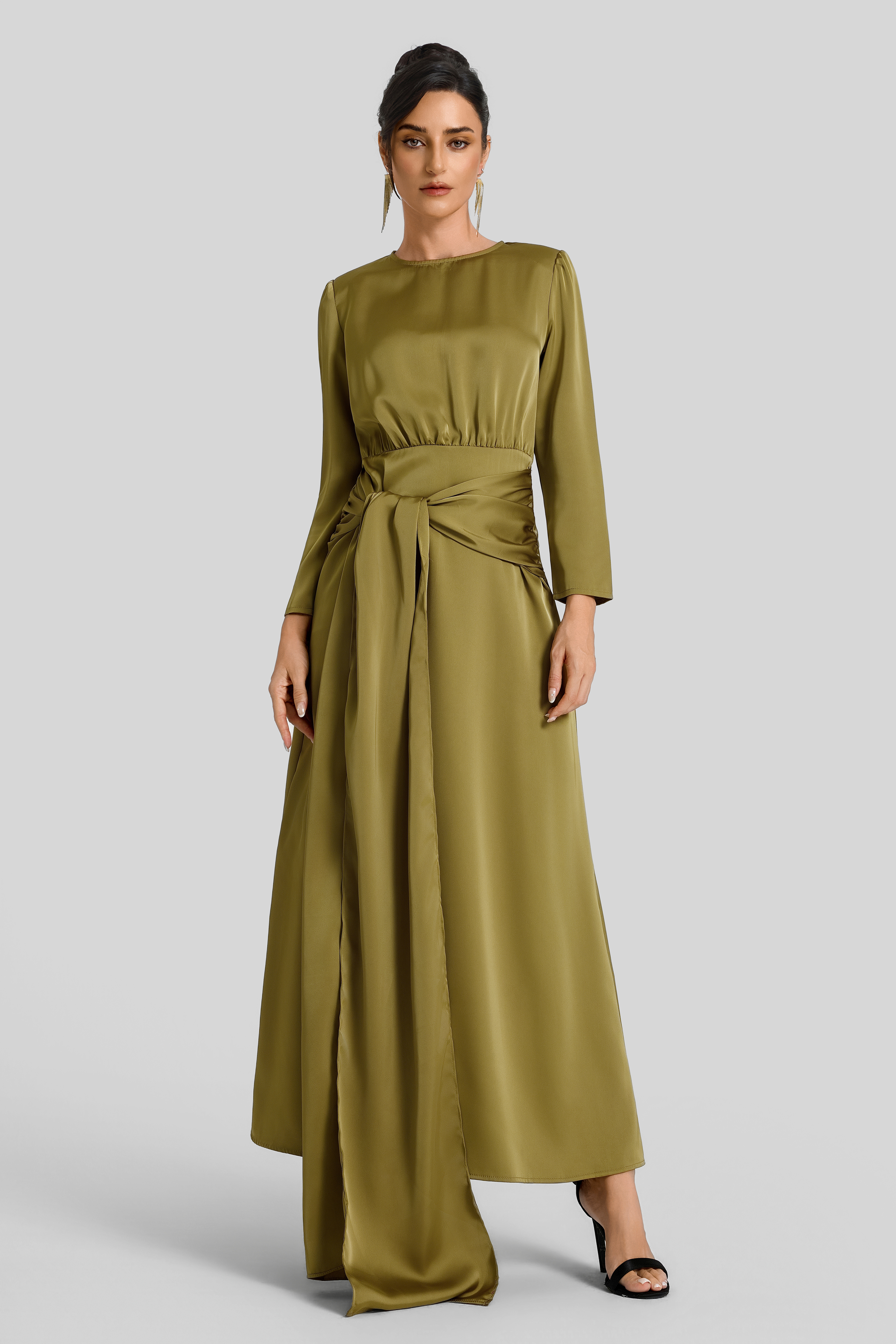 Satin Ruched Maxi Dress