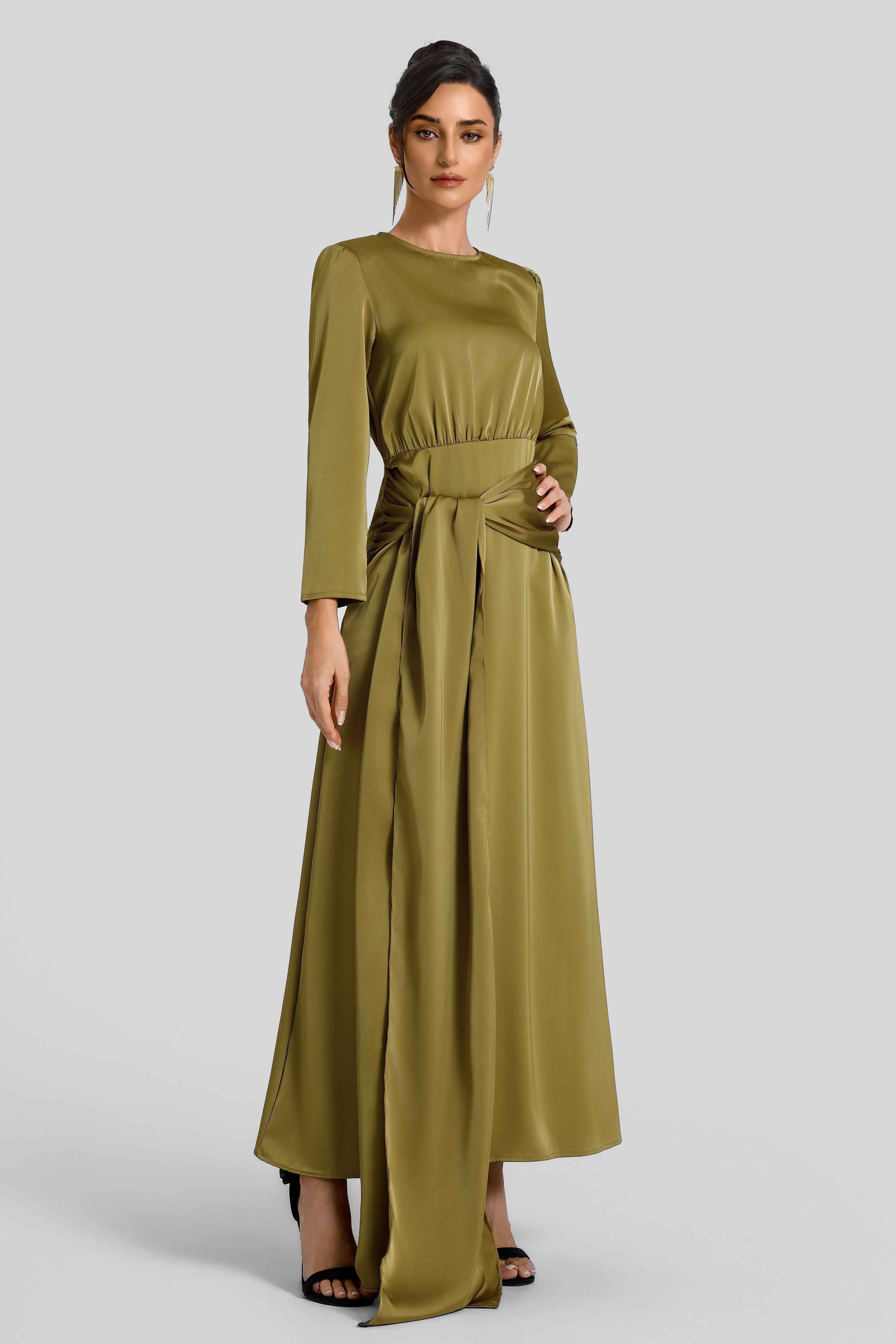 Satin Ruched Maxi Dress