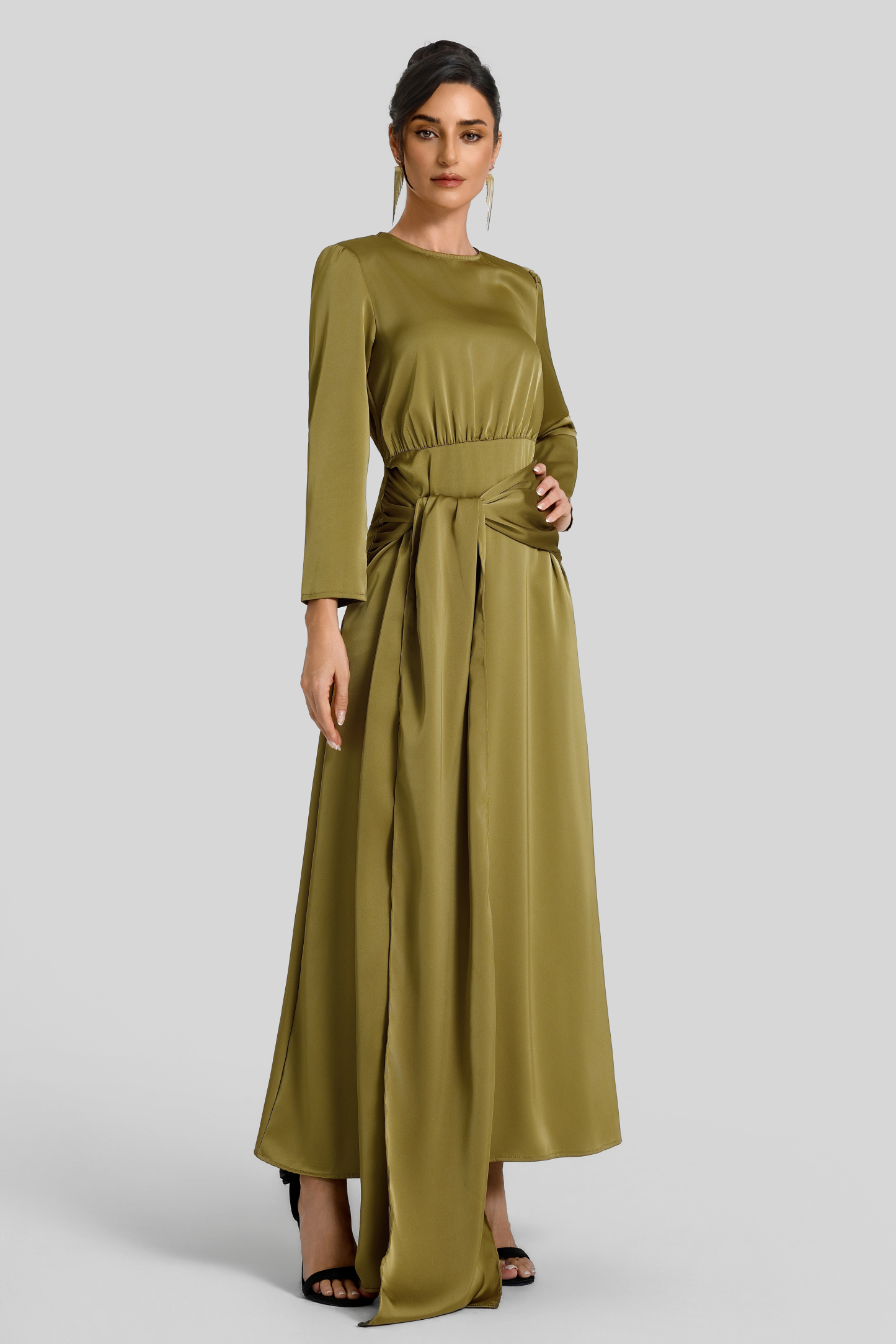 Satin Ruched Maxi Dress