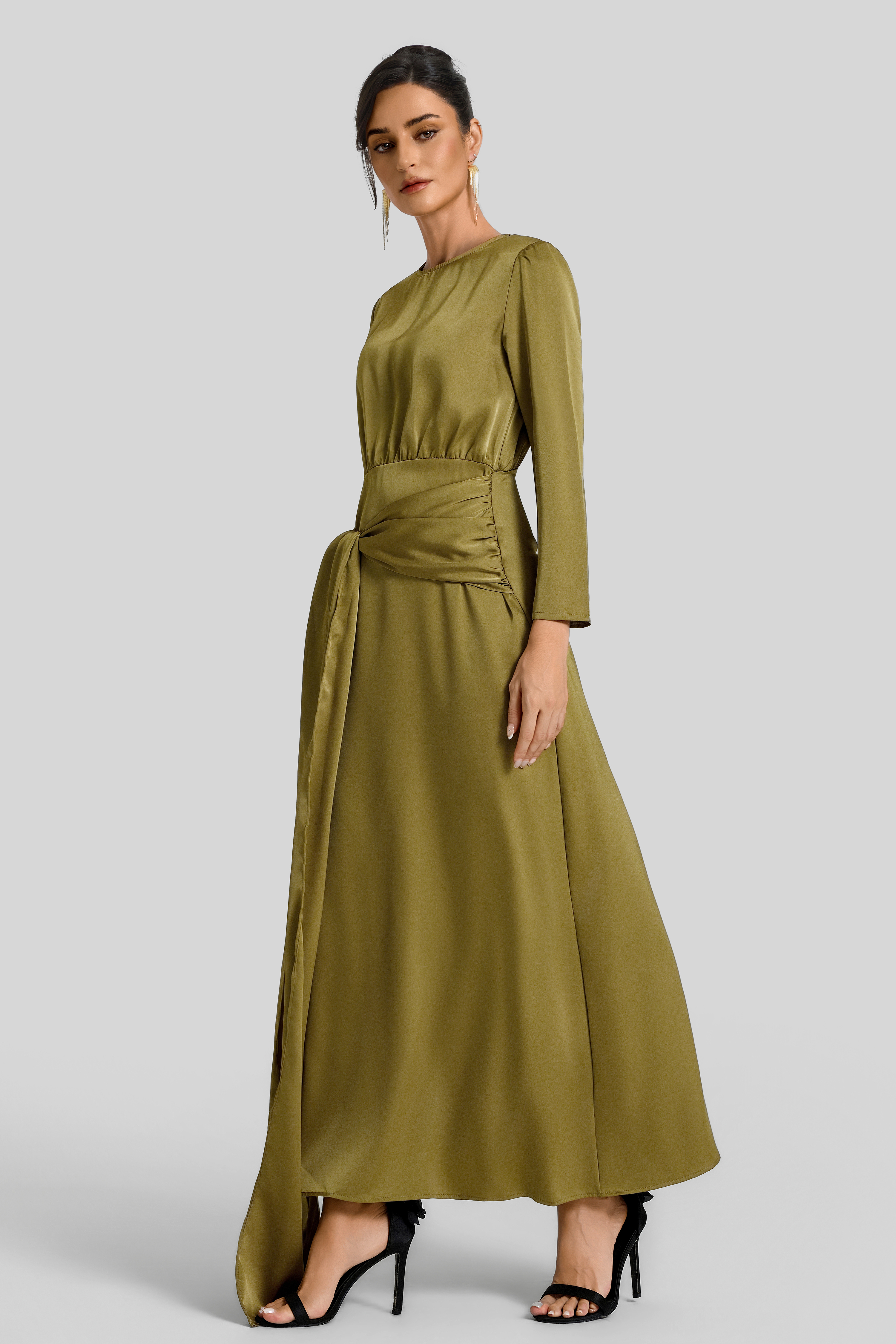 Satin Ruched Maxi Dress