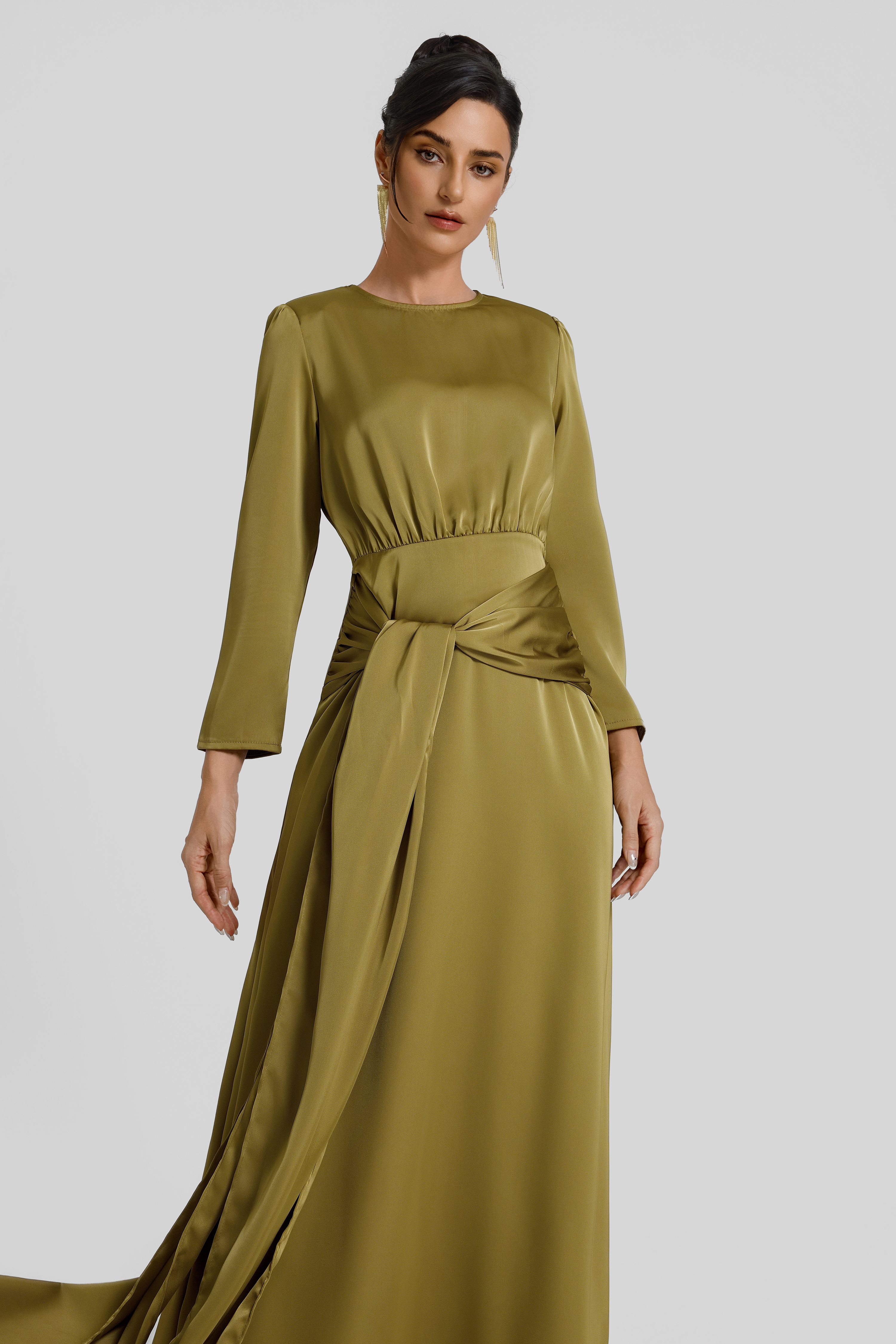 Satin Ruched Maxi Dress