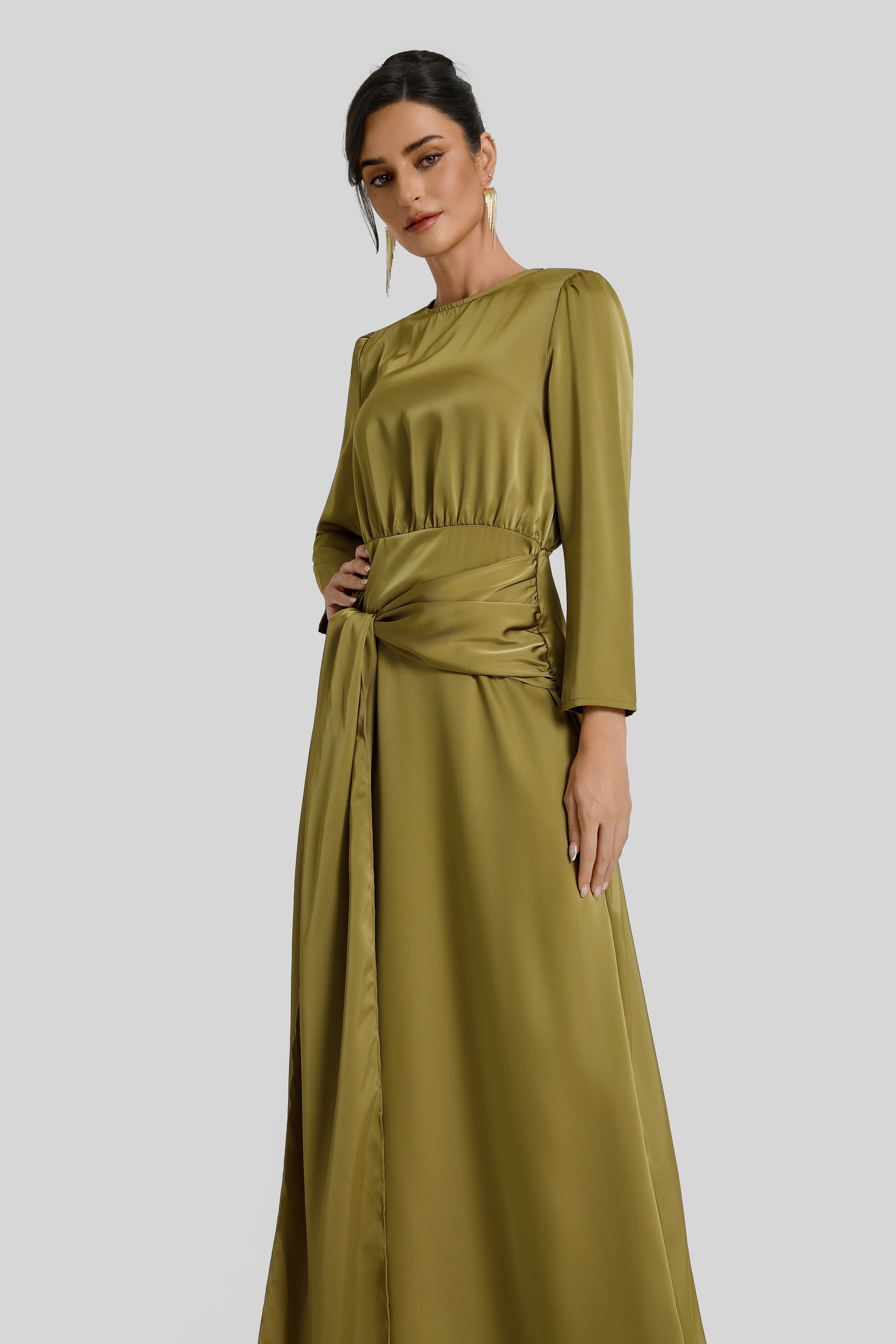 Satin Ruched Maxi Dress